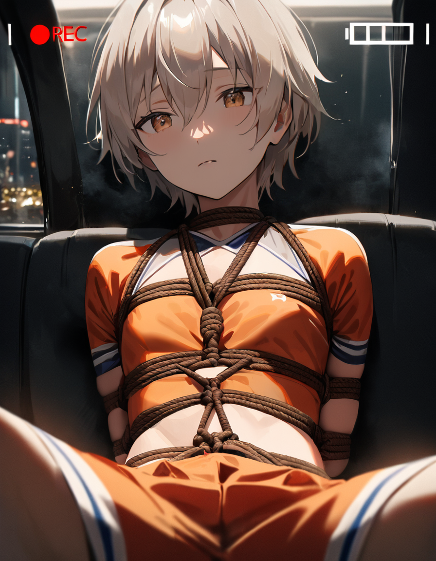 1boy ai_generated bondage car_interior cheerleader_uniform femboy helpless kidnapped my_teen_romantic_comedy_snafu recording rtxfus solo spread_legs totsuka_saika