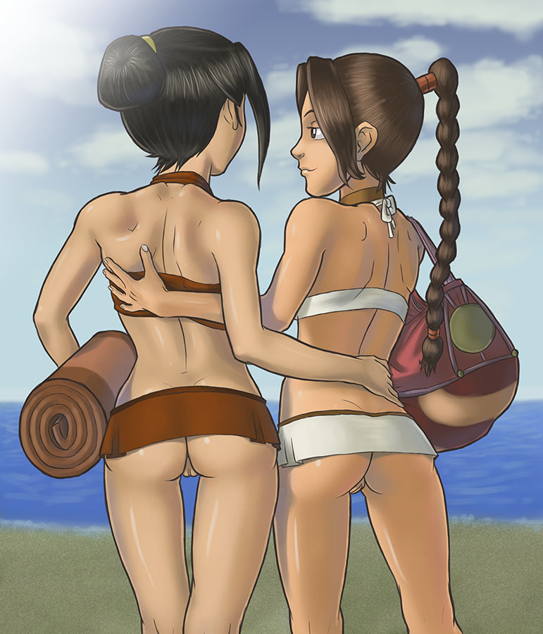 2girls ass avatar_the_last_airbender awesomeartist azula beach black_hair brown_hair clothing female female_only fire_nation human lesbian long_hair multiple_females multiple_girls nickelodeon no_panties pussy short_hair skirt straight_hair swimsuit ty_lee upskirt yuri