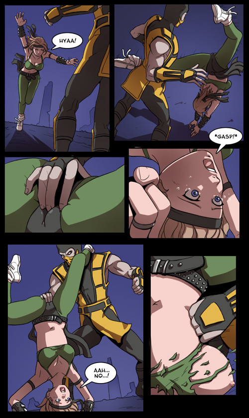 2d bra cameltoe cleavage comic dave_cheung fatality female fight fingering human male mortal_kombat pussy scorpion_(mortal_kombat) shoes sneakers sonya_blade torn_clothes unseen_male_face