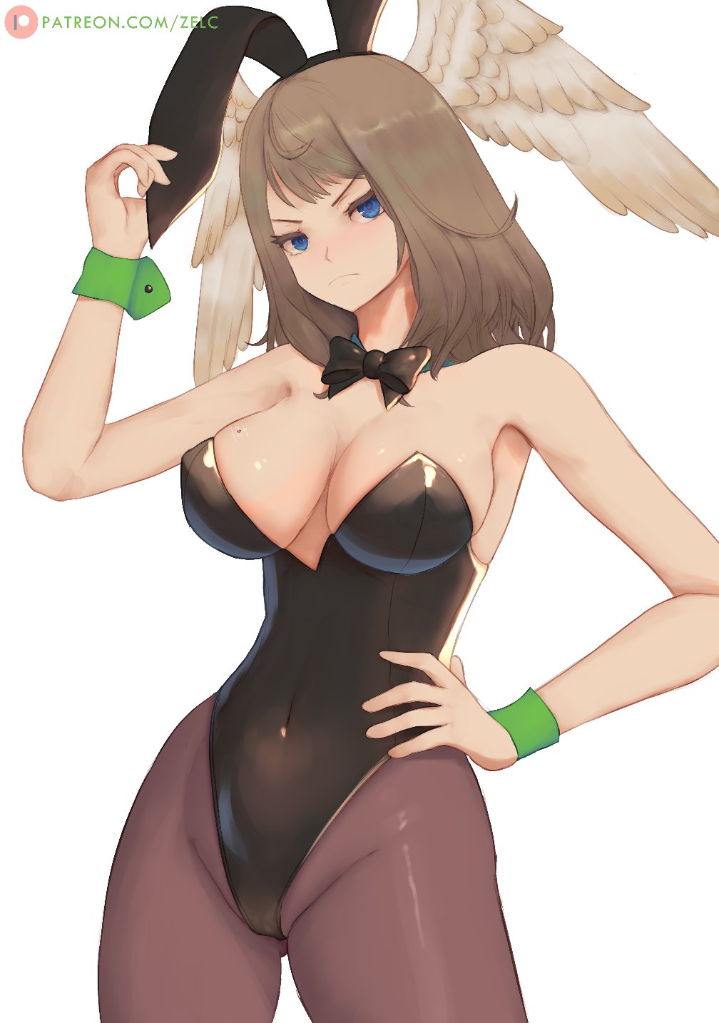 alternate costume, breasts, bunnysuit, eunie (xenoblade), female, female only, latex, nintendo, solo, tagme, wings, wings on head, xenoblade (series), xenoblade chronicles 3, zelc-face