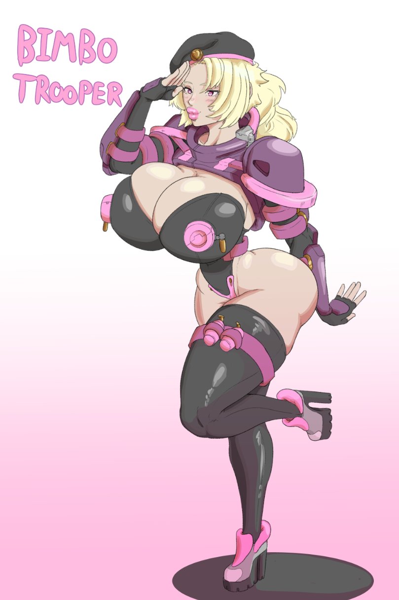 ass, bimbo, breasts, female, frozenaardvark, high heels, huge ass, huge breasts, leotard, military, salute, the varking, thick thighs, wide hips