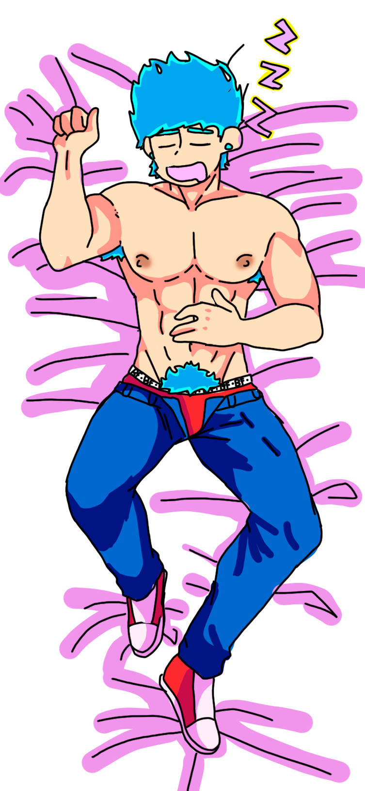 armpit_hair armpits bed boxers_(clothing) boyfriend_(friday_night_funkin) closed_eyes friday_night_funkin gay male_pubic_hair pajero_xxx_:) six_pack sleeping traced_art yaoi zzz