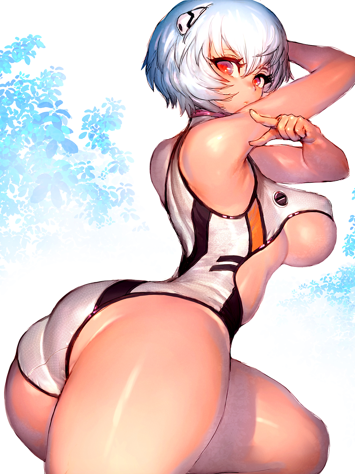 1girls, ass, big ass, blue hair, bodysuit, breasts, female, fumio (rsqkr), highleg, highleg leotard, hips, huge ass, huge breasts, human, interface headset, leotard, light skin, light-skinned female, neon genesis evangelion, pale skin, pale-skinned female, pilot suit, plugsuit, red eyes, rei ayanami, short hair, thick thighs, thighs, wide hips