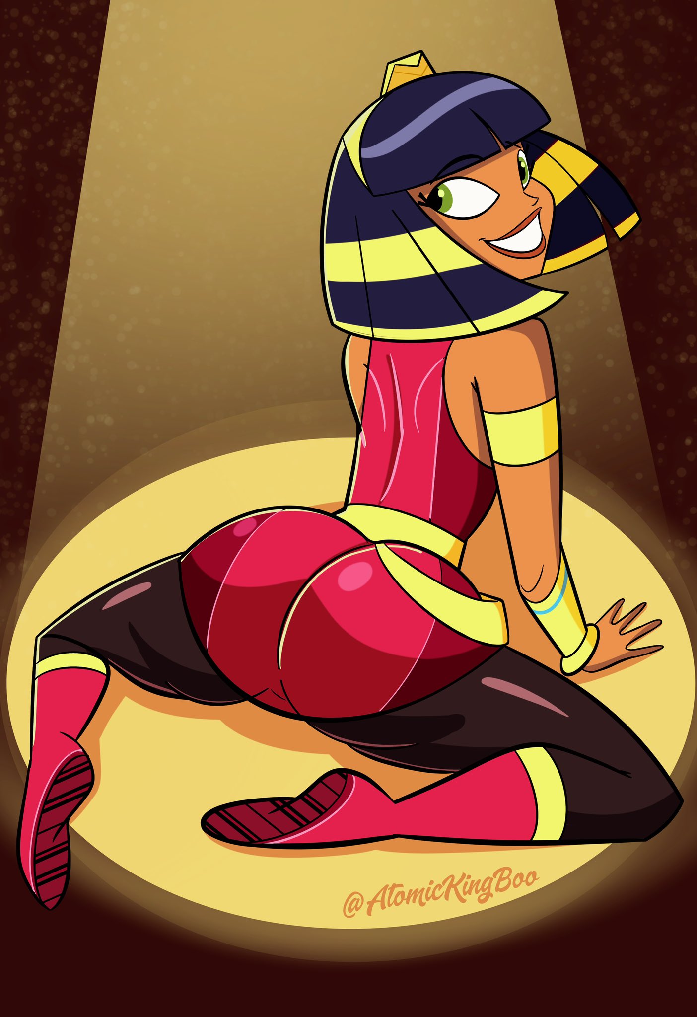 1girls ass athletic athletic_female atomickingboo cleopatra cleopatra_in_space cleopatra_philopator digital_drawing_(artwork) digital_media_(artwork) green_eyes lips macedonian olive_skin slim slim_waist waist