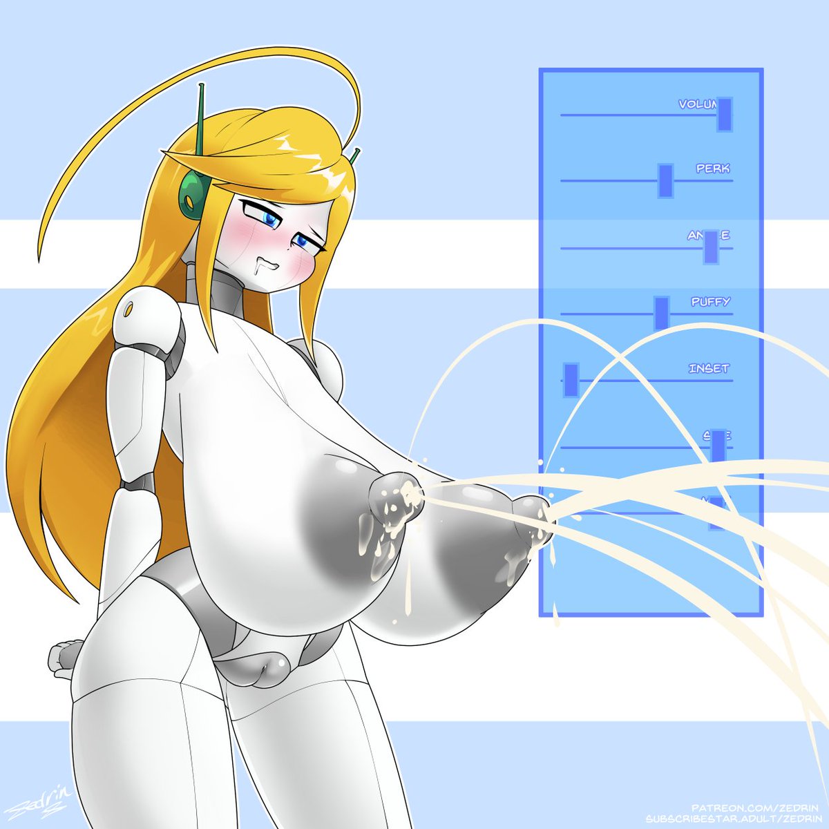 1:1 areola attribute_slider big_breasts blonde_hair blue_eyes blush bodily_fluids body_slider breast_expansion breasts cave_story curly_brace drooling expansion female genitals hair hi_res huge_breasts humanoid hyper hyper_breasts lactating lactation looking_pleasured machine milk navel nipples nude open_mouth pussy robot robot_humanoid saliva signature slider smile solo standing text thick_thighs topless white_body wide_hips zedrin