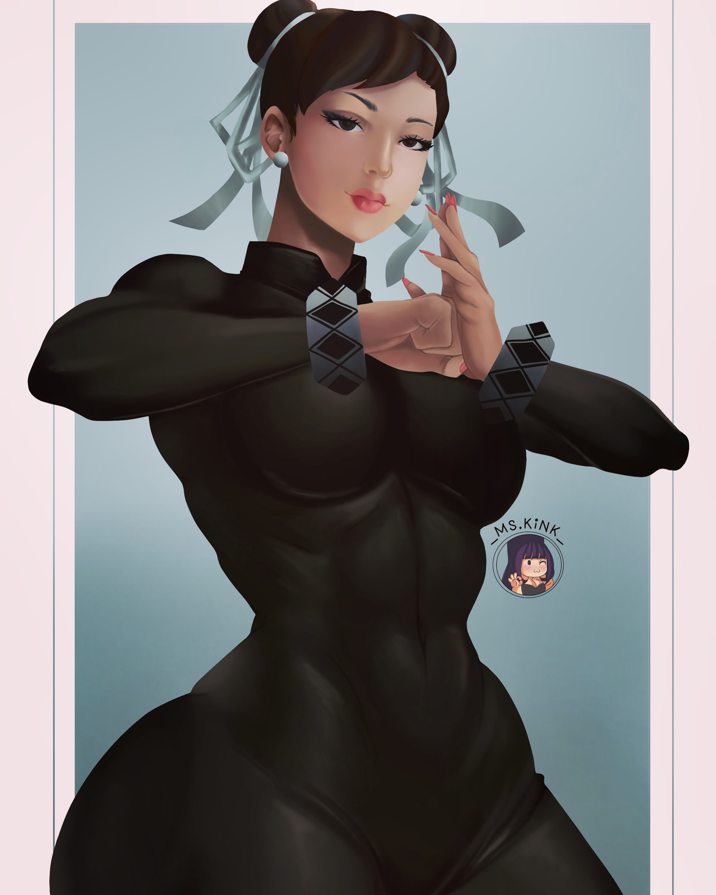 1girls, brown eyes, brown hair, capcom, chun-li, digital media (artwork), fanart from twitter, female, female only, fully clothed, mskink, muscular, muscular female, solo, street fighter, street fighter 6, thick thighs, video games, waifu fighter