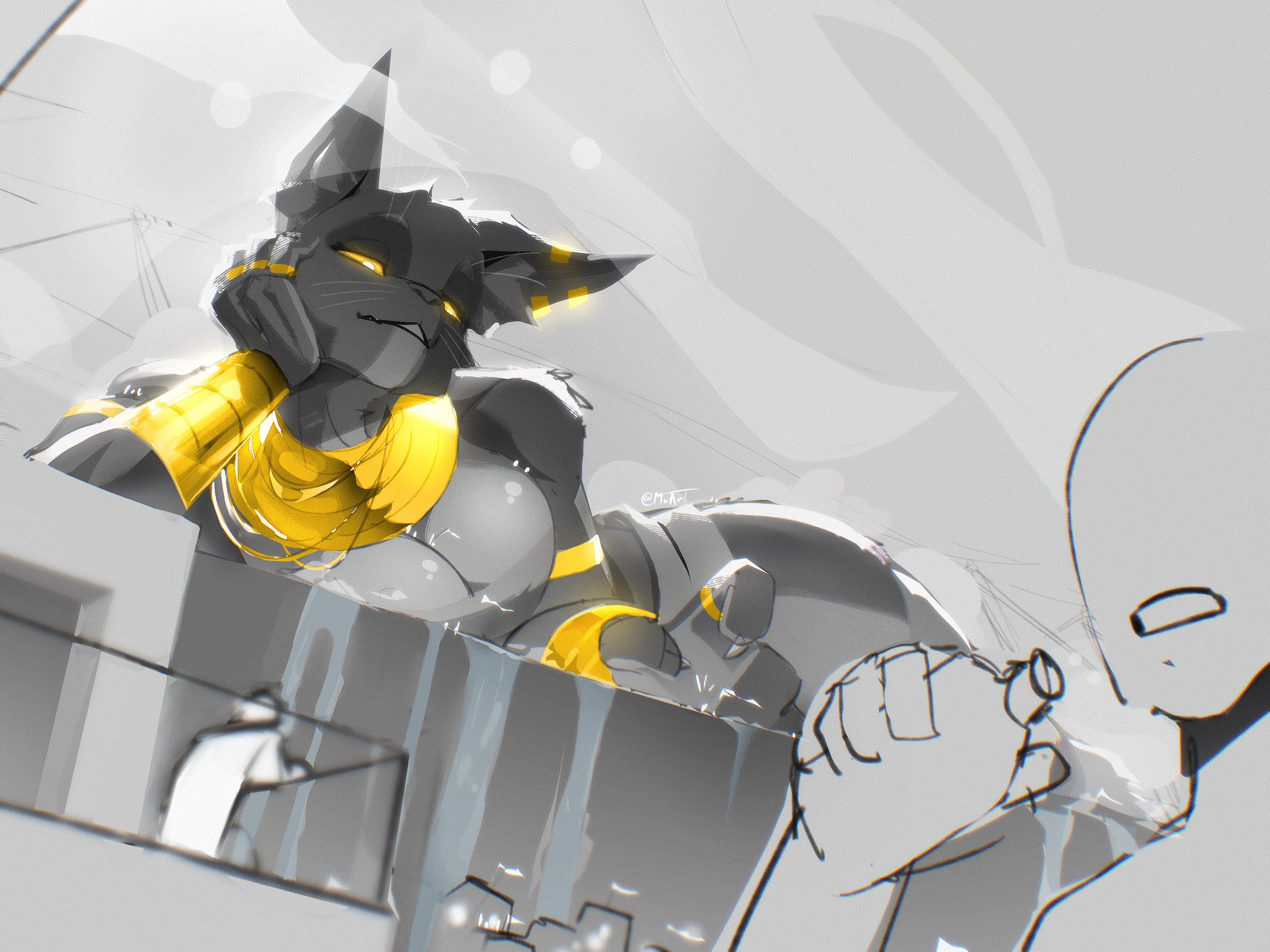 1girls, 2023, 2d, 2d (artwork), bacardi (muart242), bandeau, big breasts, big thighs, breasts, claws, claws out, cleavage, covered nipples, ear piercing, ear piercings, felid, feline, feline humanoid, felis, female, female focus, furry, furry ears, furry only, furry tail, giantess, goddess, gold, gold (metal), gold eyes, gold jewelry, gold necklace, gold ring, golden eyes, hi res, highres, hips, large breasts, long ears, lying on side, macro, micro, muart242, necklace, original, original character, ring, slim waist, smile, smiling, thick thighs, thighs, wide hips, worship