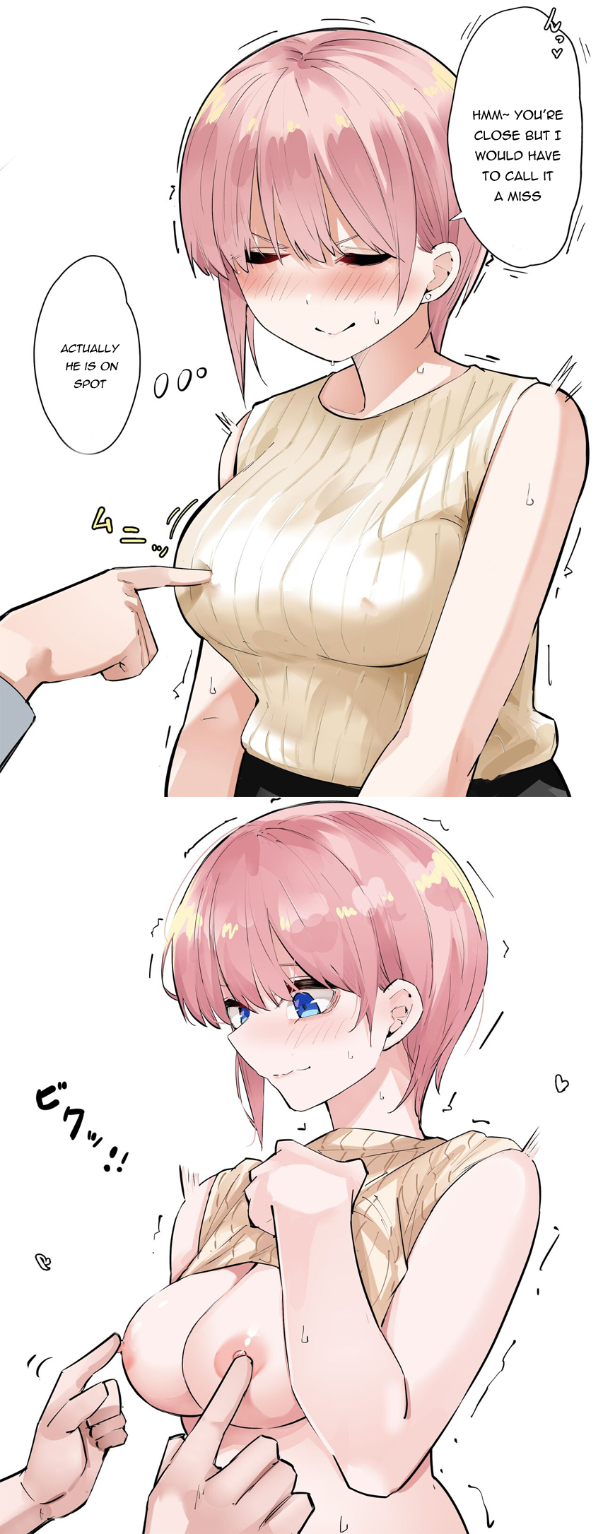 1girls blue_eyes blush breasts go-toubun_no_hanayome mame1645 nakano_ichika nipples pink_hair