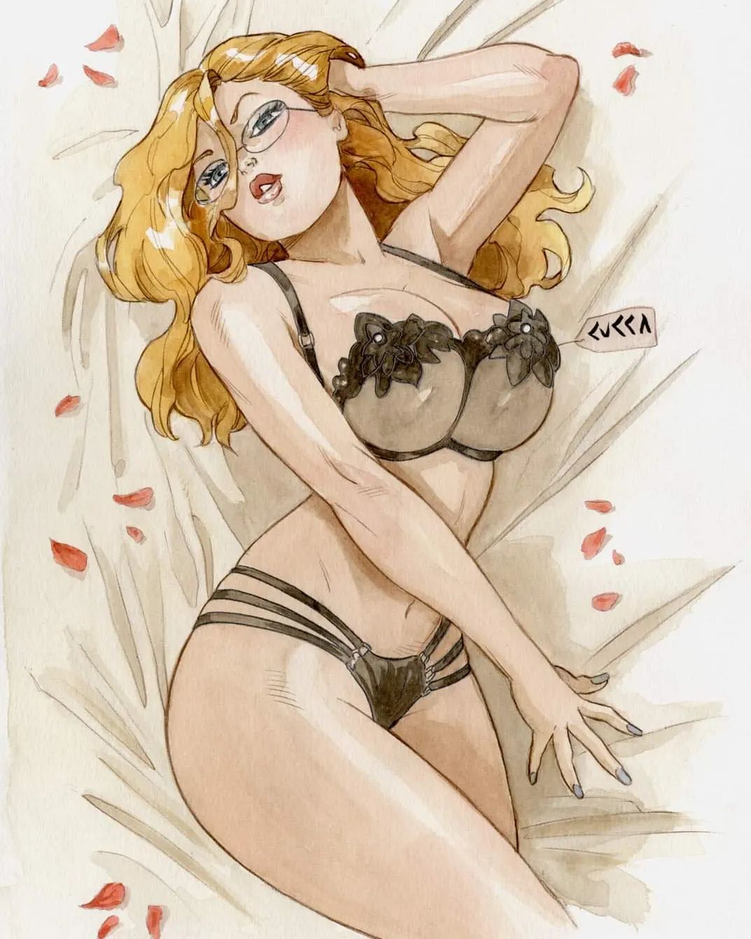 blonde_hair blue_eyes lingerie rose_petals tagme vincenzo_cucca