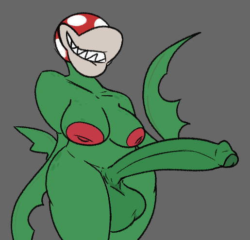 anthro areolae big_balls big_penis dickgirl eyeless foreskin freckles futanari large_areolae large_breasts mario_(series) nipples nude piranha_plant plantie rainbowcutieo3o wide_hips