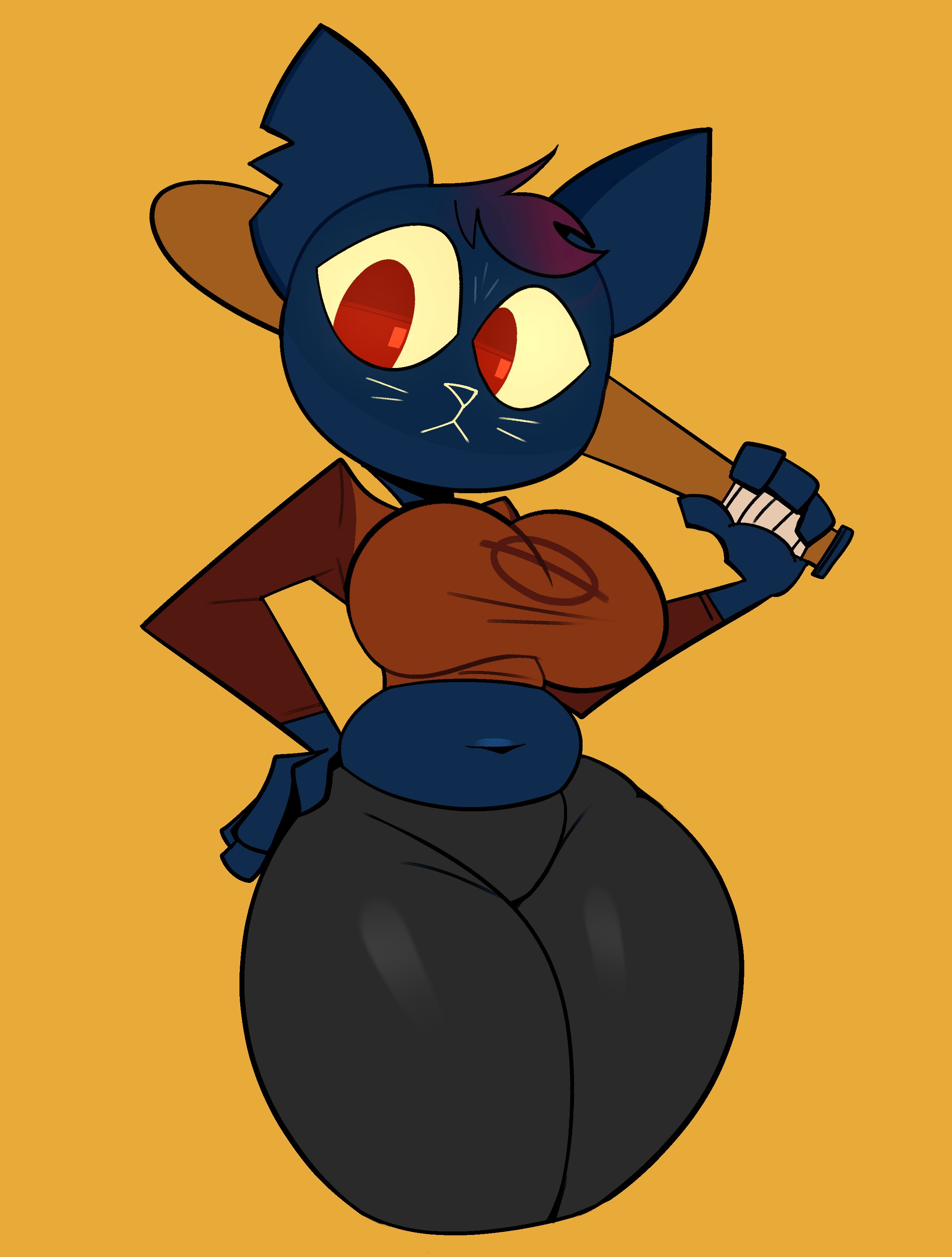 anthro, baseball bat, big breasts, breasts, buxy xyz, cat humanoid, curvaceous, curvy, female, furry, furry only, mae borowski, night in the woods, plump, thick, thick thighs, voluptuous, voluptuous female, wide hips