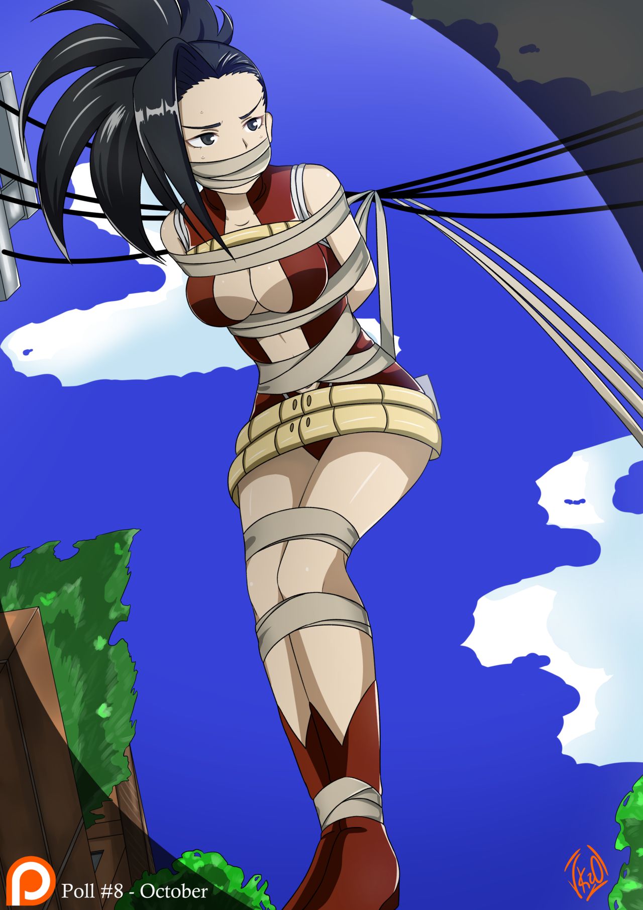 1girls bondage bound breasts full_body gag gagged momo_yaoyorozu my_hero_academia vakaosciosa