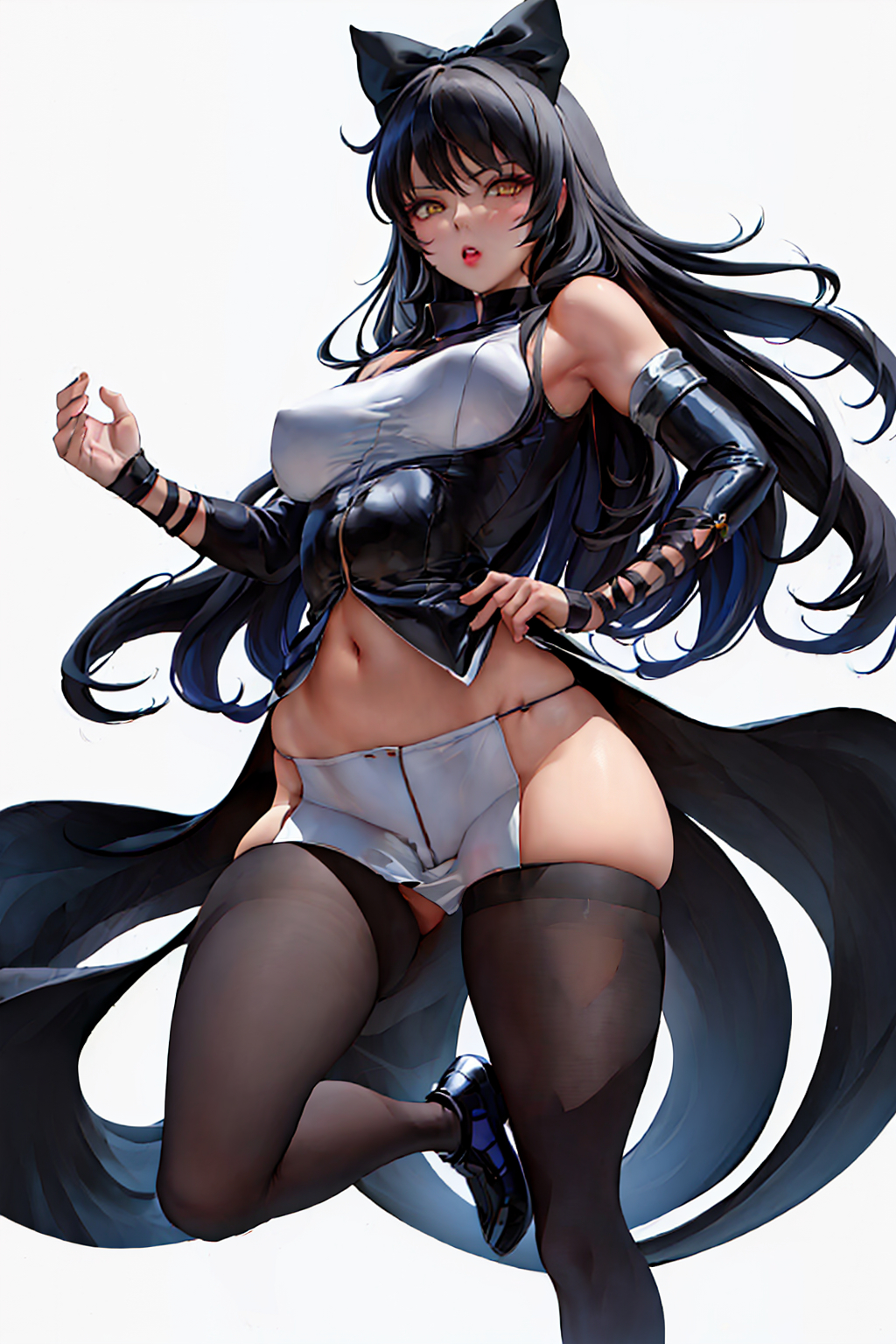 1girls, ai generated, blake belladonna, female, female focus, female only, long hair, looking at viewer, rwby, solo female, solo focus, stable diffusion, stockings