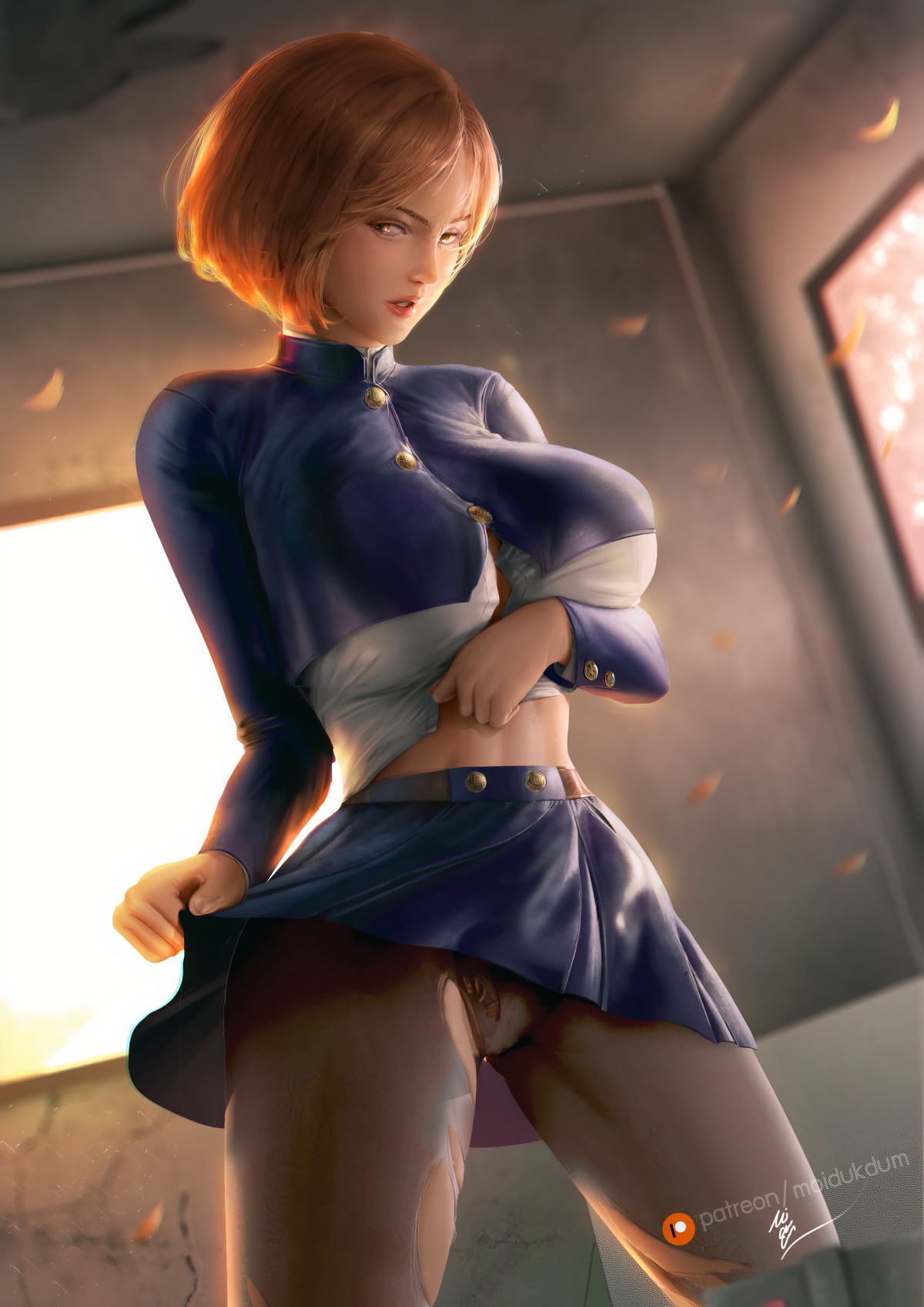 1girls, anime, big breasts, breasts, brown hair, brown-haired female, fanart, female, ginger, ginger hair, jujutsu kaisen, kugisaki nobara, light skin, light-skinned female, manga, moi'dukdum, orange hair, solo, solo female, torn clothes, torn clothing