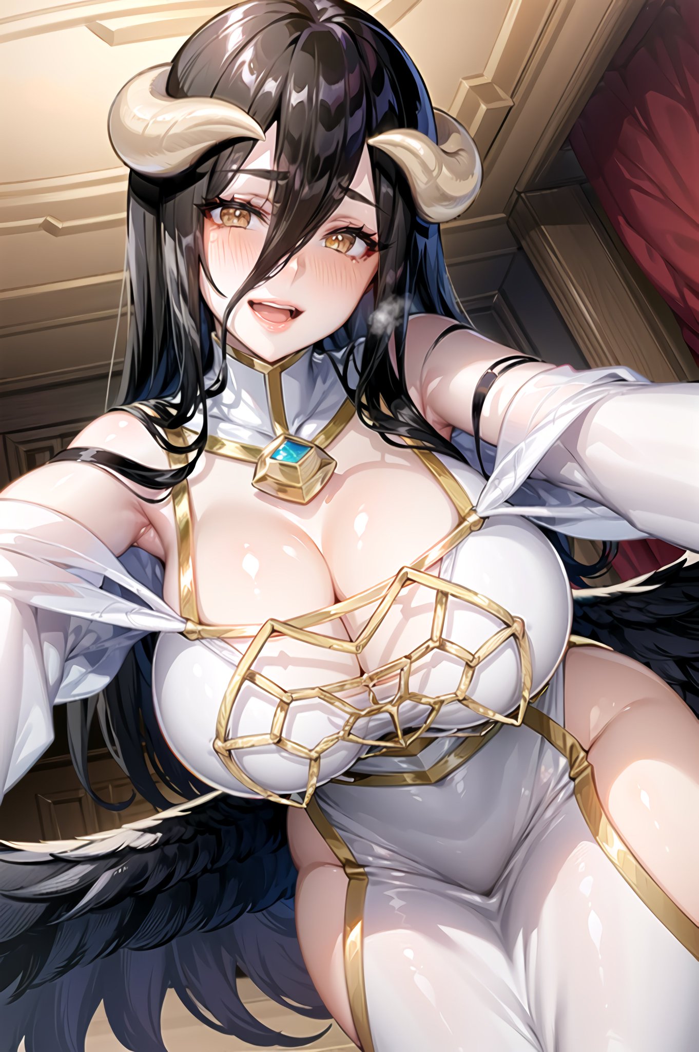 1girls, 2023, ai generated, albedo (overlord), black hair, breasts, clothed female, curvy body, curvy female, demon, female, female focus, horned female, horned humanoid, horns, huge breasts, long hair, overlord (maruyama), stable diffusion, succubus, voluptuous, voluptuous female, yellow eyes