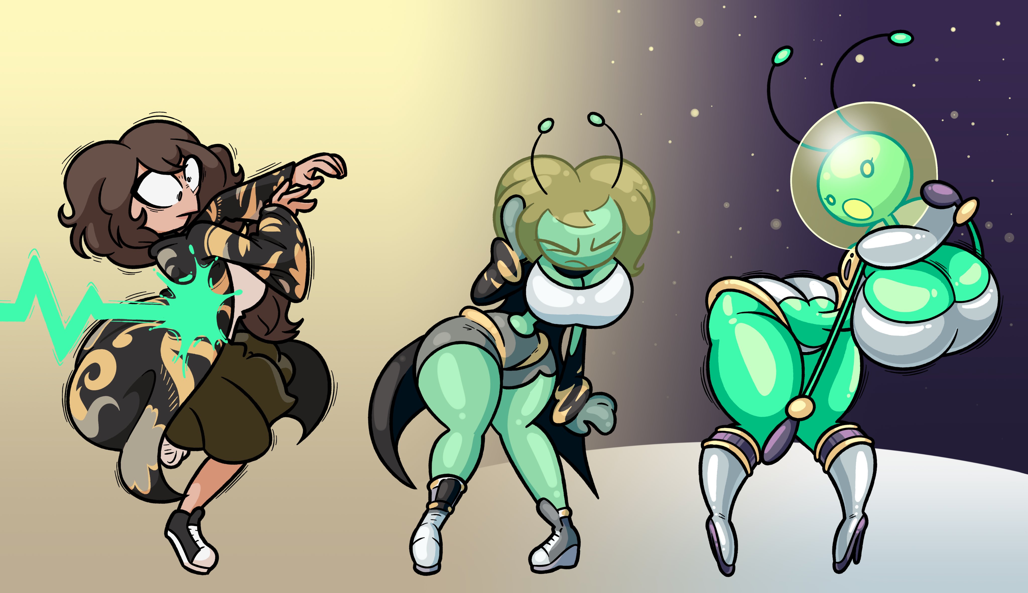alien, alien girl, ass, ass expansion, body modification, breast expansion, breast growth, breast growth (enlargement), breasts, female, frost-lock, hair loss, high heel boots, high heels, huge ass, huge breasts, midriff, navel, thick thighs, thigh expansion, transformation, transformation sequence, wide hips