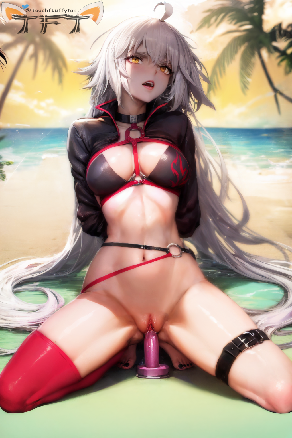 1girls ai_generated fate/grand_order fate_(series) female female_only jeanne_alter jeanne_alter_(swimsuit_berserker) rope solo touchfluffytails white_hair