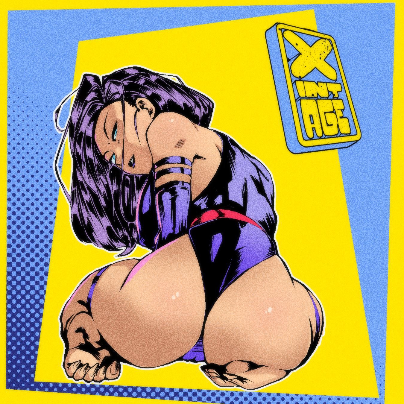1girls, ass, big ass, big breasts, big butt, blue eyes, breasts, eyebrows, eyelashes, fat ass, feet, female, female only, large breasts, large penis, light skin, light-skinned female, lipstick, long hair, looking at viewer, looking back, male, marvel, marvel comics, penis, psylocke (kwannon), solo, solo female, solo focus, thick, thick ass, thick thighs, thighs, voluptuous, voluptuous female, wide hips, x-men, x1ntage