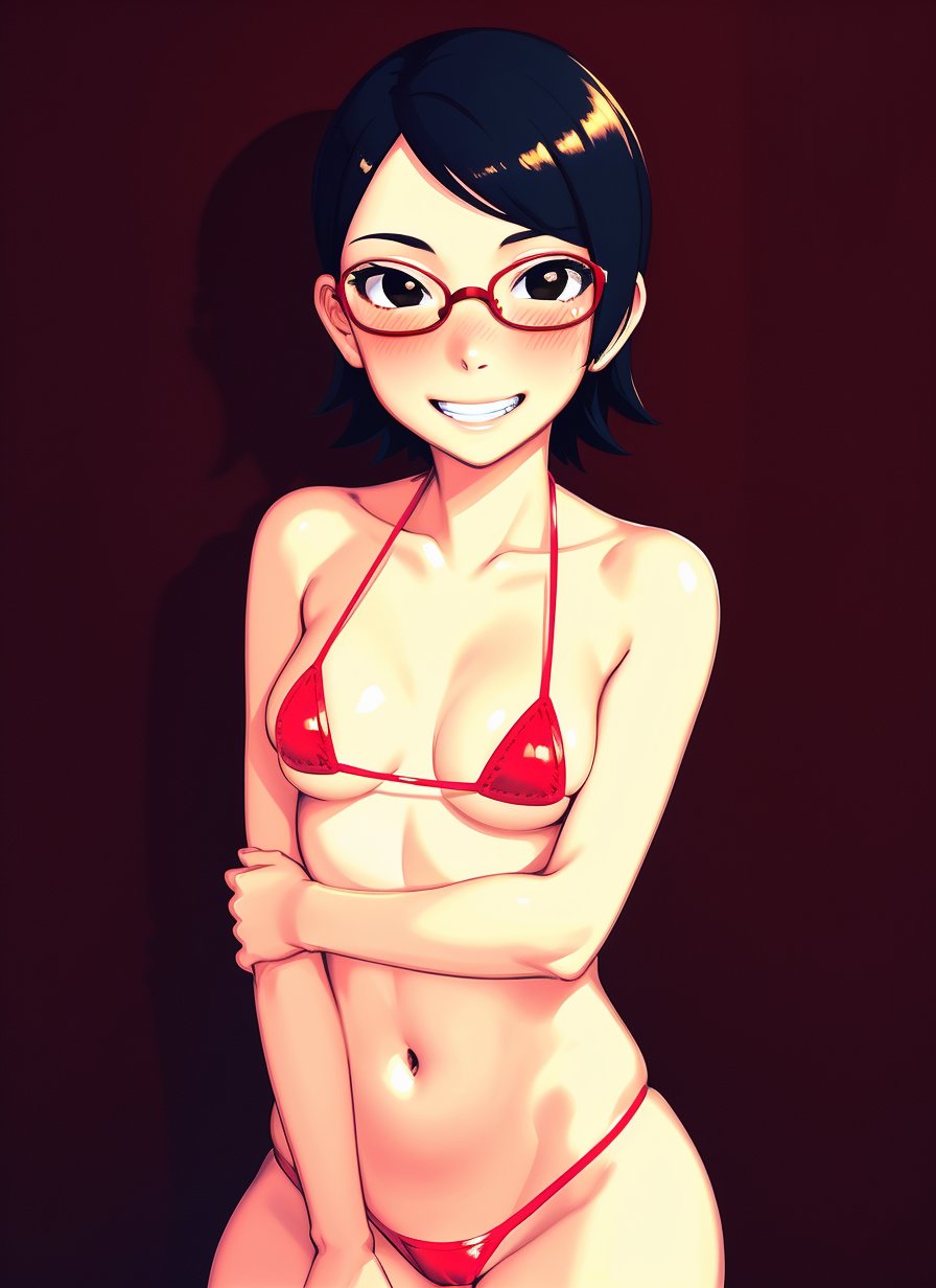 ai generated, bikini, black hair, boruto: naruto next generations, breasts, female, naruto, naruto (series), naruto shippuden, petite, sarada uchiha, small breasts, teenager, younger female