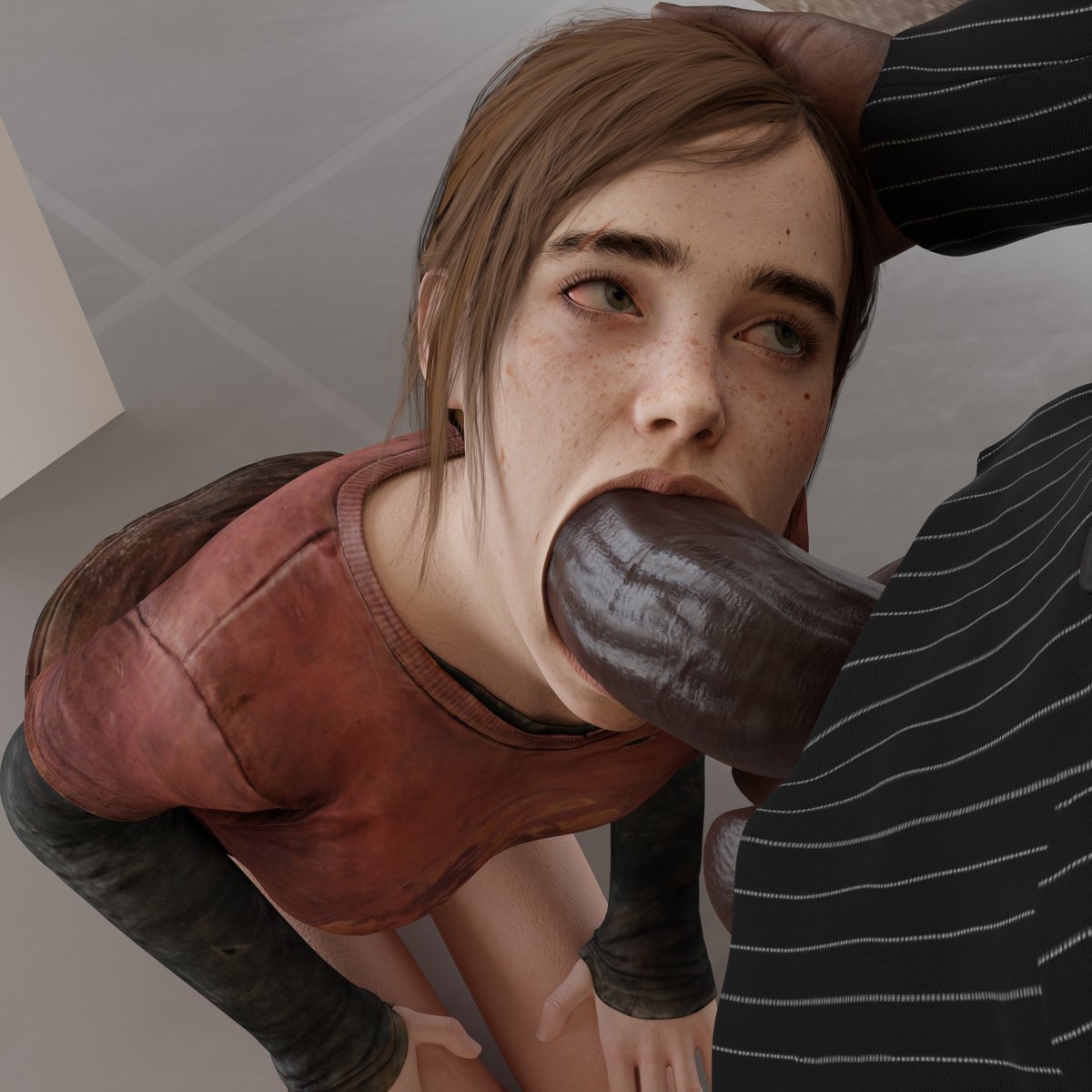 1boy, 1girls, 3d, blender, blowjob, dark skin, dark-skinned male, edit, edited, ellie (the last of us), ellie williams, female, female focus, huge cock, interracial, male, naughty dog, oral, partial male, penis, straight, teenage female, teenager, the last of us, xzcrystal3d