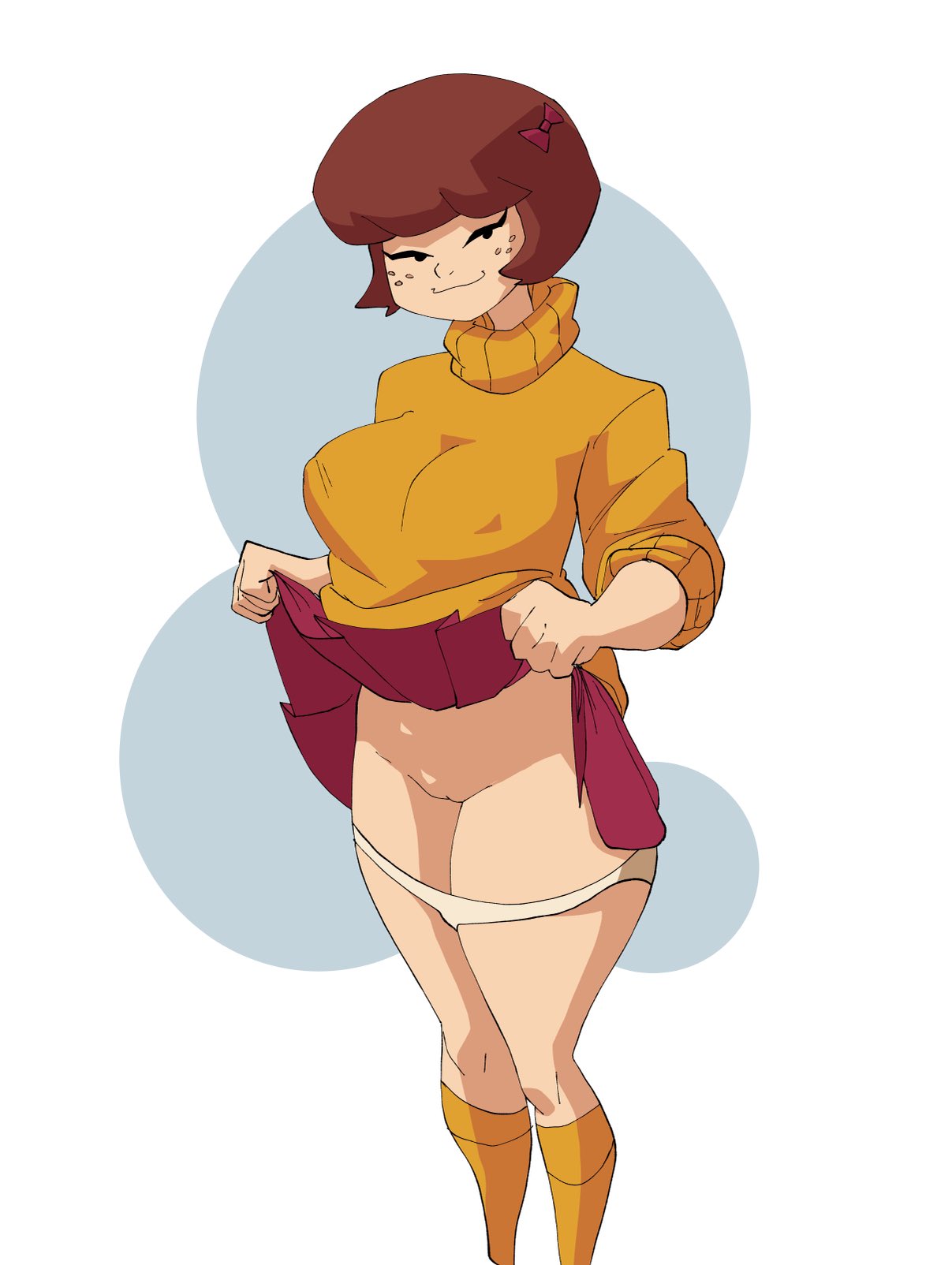 big breasts, breasts, brown hair, busty, erect nipples, female, female only, female penetrated, freckles, hanna-barbera, hourglass figure, inker comics, inkershike, nipple bulge, nipples, panties down, pussy, scooby-doo, shaved pussy, short hair, skirt, skirt lift, socks, standing, tagme, turtleneck sweater, vagina, velma dinkley, wide hips