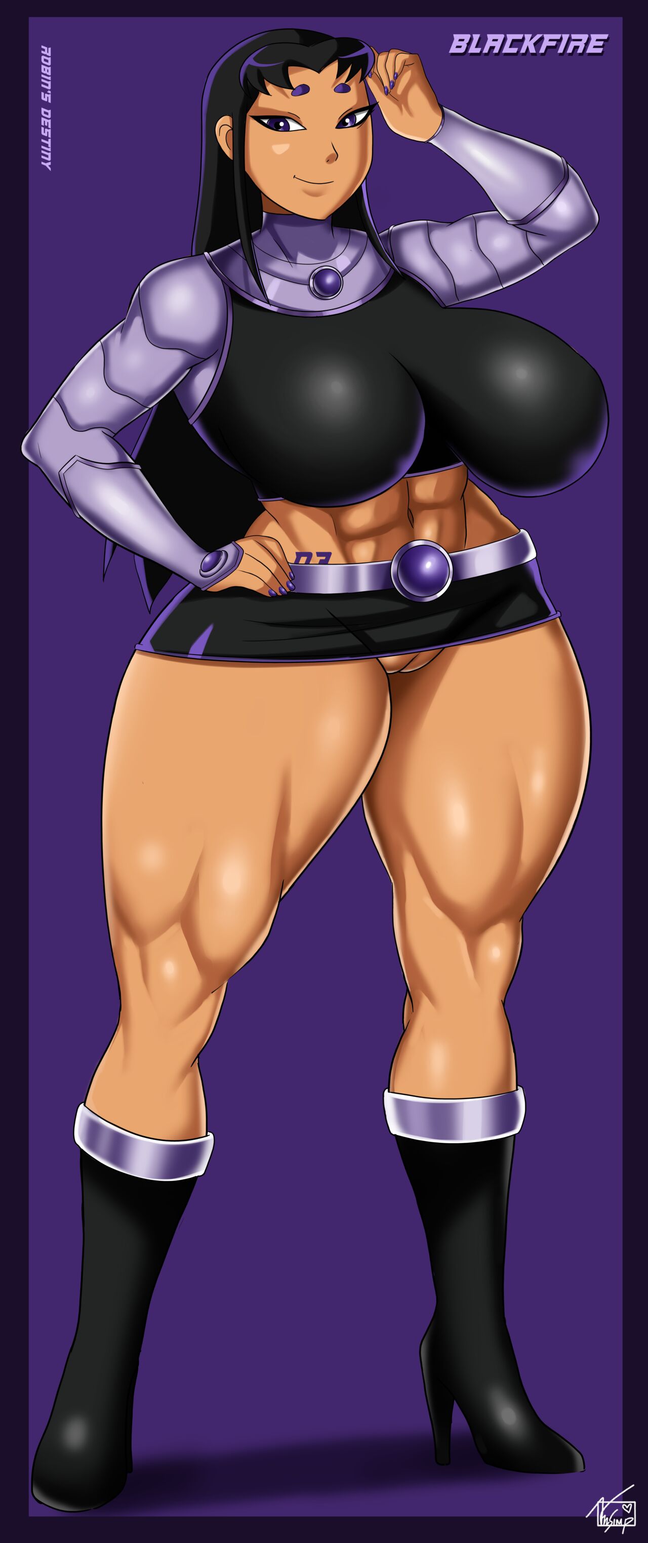 ass, blackfire, breasts, cartoon network, character name, dc, dc comics, female, huge breasts, human, innie pussy, pinup, pussy, signature, tamaranean, tattoo, teen titans, text, venus body, vn simp