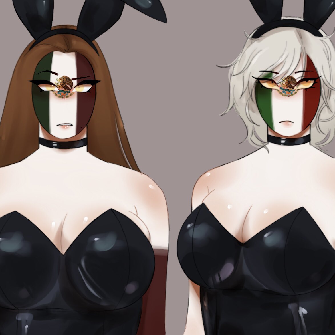 2girls countryhumans countryhumans_girl cropped female female_only idkcocco long_hair mexico_(countryhumans) white_body white_skin yellow_eyes