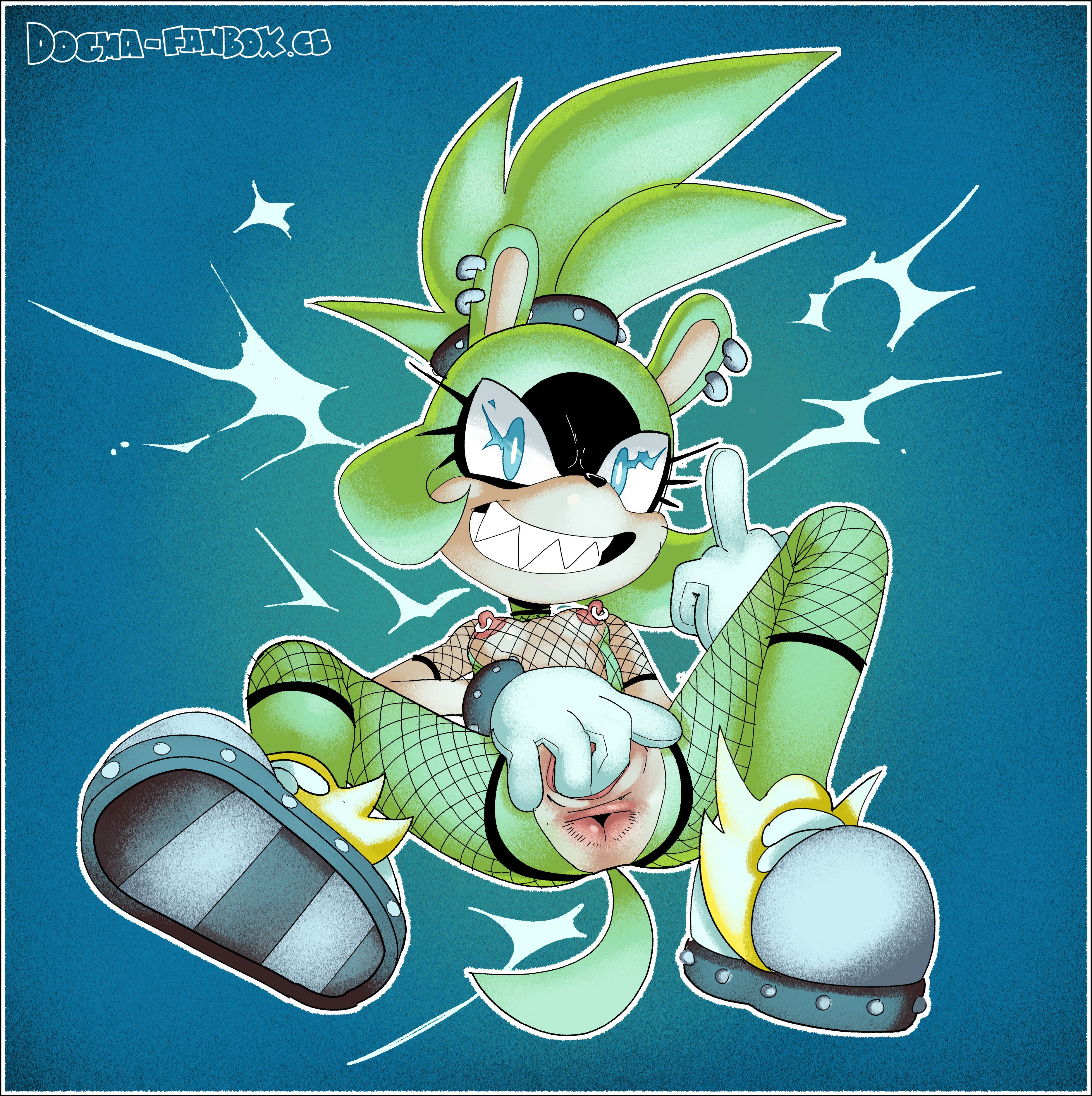 1girls, anus, blue eyes, breasts, dogmalord, female, female focus, female only, fishnet legwear, fishnet stockings, gloves, green hair, idw comics, idw publishing, mobian (species), pierced nipples, pussy, pussy fingering, sega, small breasts, sonic (series), sonic the hedgehog (comics), sonic the hedgehog (idw), sonic the hedgehog (series), surge the tenrec