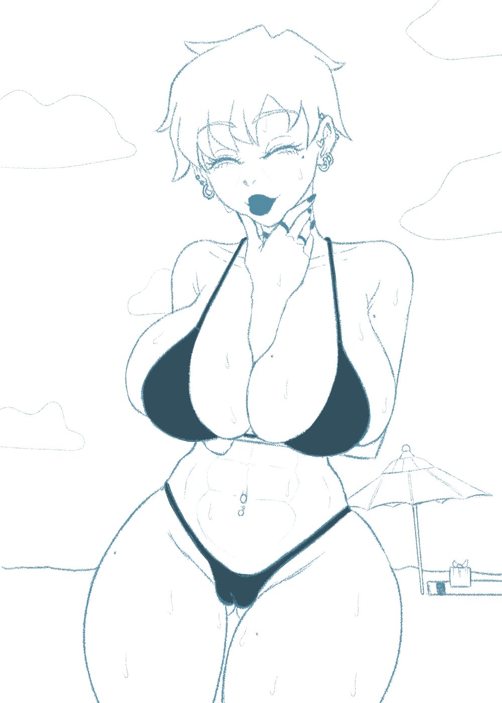 abs, beach, big breasts, bikini, breasts, female, goth, goth milf, milf, milf-chan (truelordpotato), mommy, truelordpotato