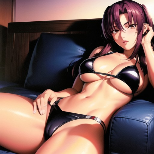 ai generated, bikini, black lagoon, cameltoe, female, pussy, revy, seated