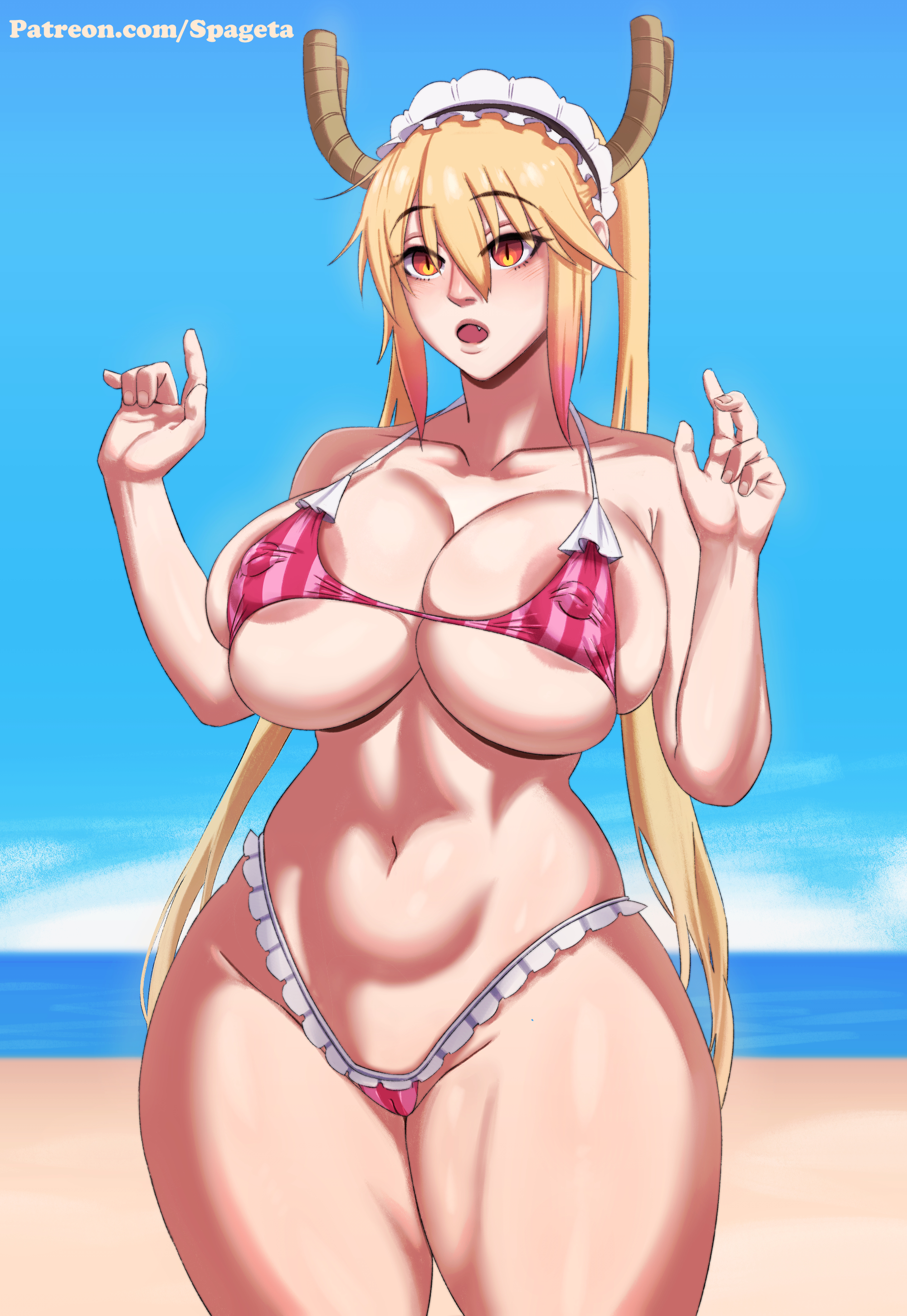 1girls, beach, big breasts, breasts, female, miss kobayashi's dragon maid, spageta, tagme, tohru (dragon maid)
