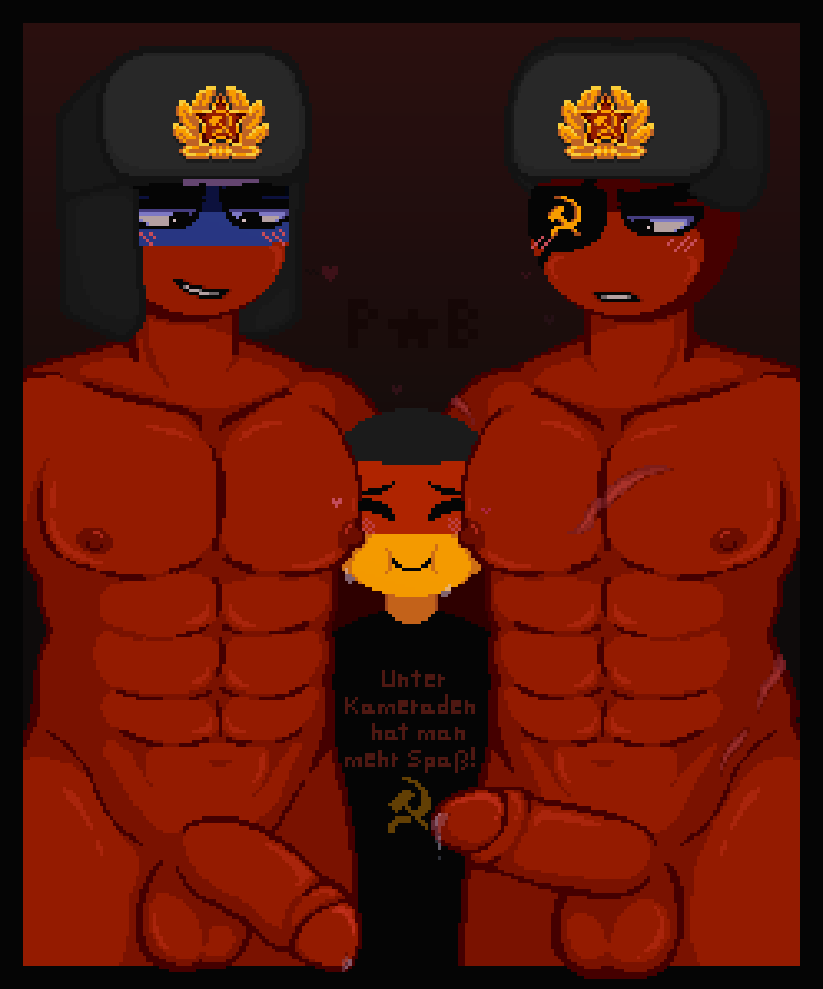 3boys alternate_version_available countryhumans germany_(countryhumans) male male_only perse_*_blyat red_body red_skin russia_(countryhumans) soviet_union_(countryhumans) yaoi