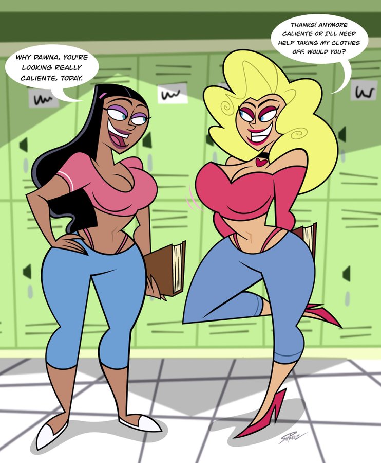 2girls apple_butt artist_name beauty_mark big_ass big_breasts big_butt big_hair blonde_female blonde_hair breasts busty clothed clothing curvy curvy_figure danny_phantom dat_ass dawna_phantom eyebrows eyelashes eyes ghost ghost_girl happy_female high_heels hips horny_female huge_breasts human humanoid large_ass legs light-skinned_female light_skin lips lipstick mature mature_female mole mole_under_eye nickelodeon nicktoons original_character paulina_sanchez samperez slim_waist superhero superheroine thick thick_hips thick_thighs thighs voluptuous wide_hips