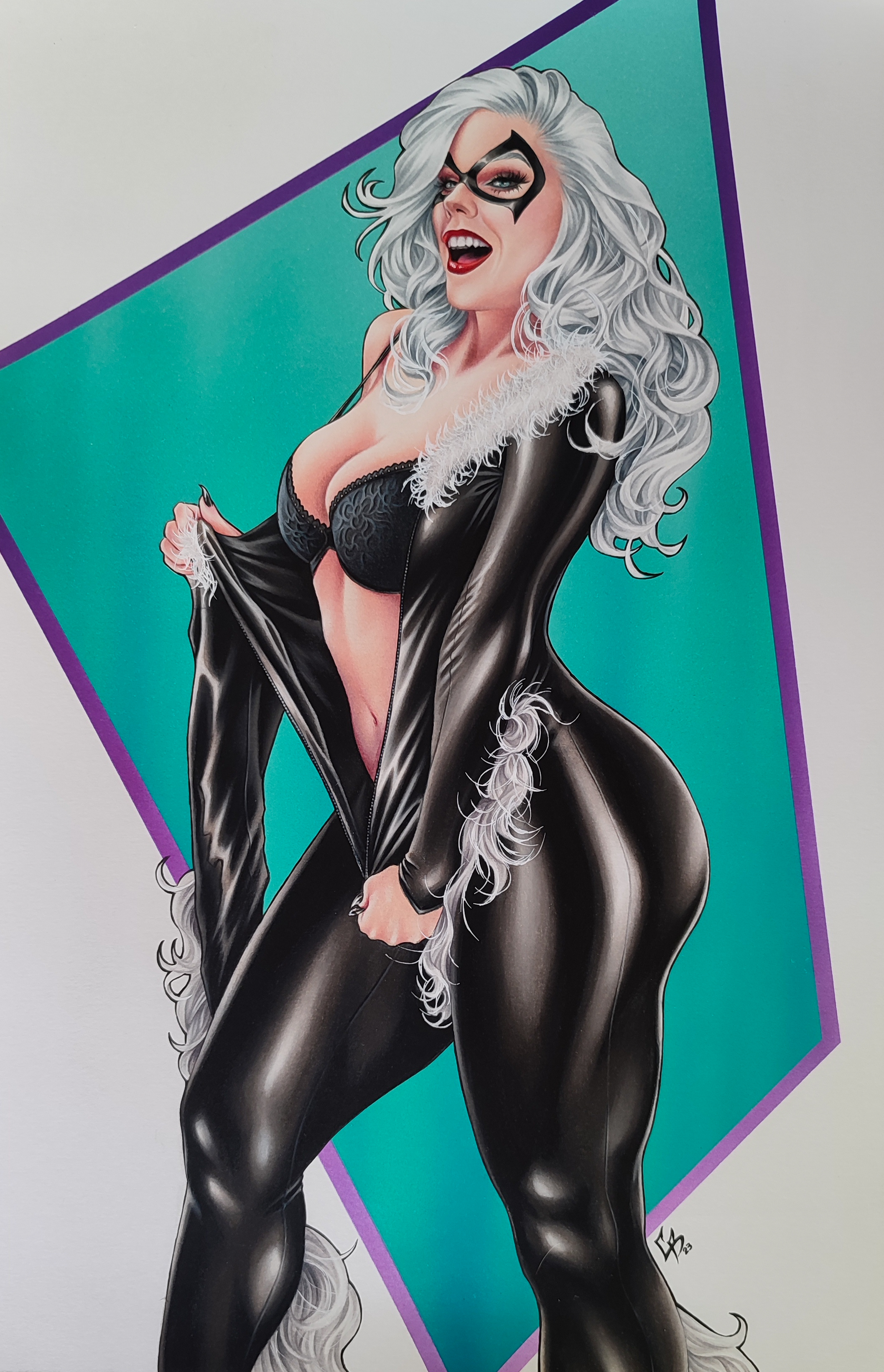 1girls, 2023, ass, big ass, big breasts, black cat (marvel), bodysuit, bra, breasts, catsuit, chriscomicart, curvy, curvy female, curvy figure, ed benes studio, felicia hardy, female, female only, hips, hourglass figure, light skin, light-skinned female, long hair, marvel, marvel comics, mask, masked, masked female, open mouth, pinup, red lipstick, seductive, seductive look, skin tight, spider-man (series), thick, thick ass, thick thighs, tight clothes, tight clothing, torn bodysuit, torn clothes, undressing, unzipped, unzipped bodysuit, unzipping, unzipping bodysuit, voluptuous, voluptuous female, white fur, white hair, wide hips