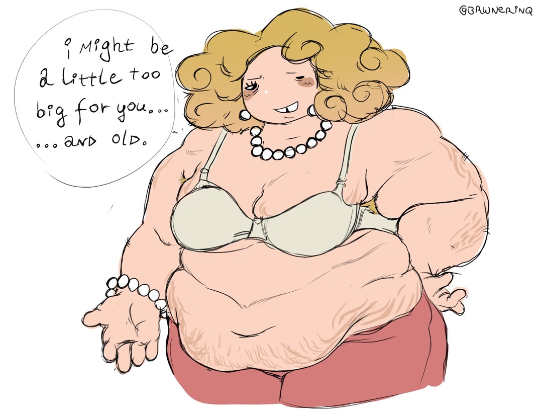blonde female, blonde hair, bra, bracelet, chubby, chubby female, earrings, hairy armpits, large belly, milf, mom (the binding of isaac), obese, red pants, smile, speech bubble, text, the binding of isaac