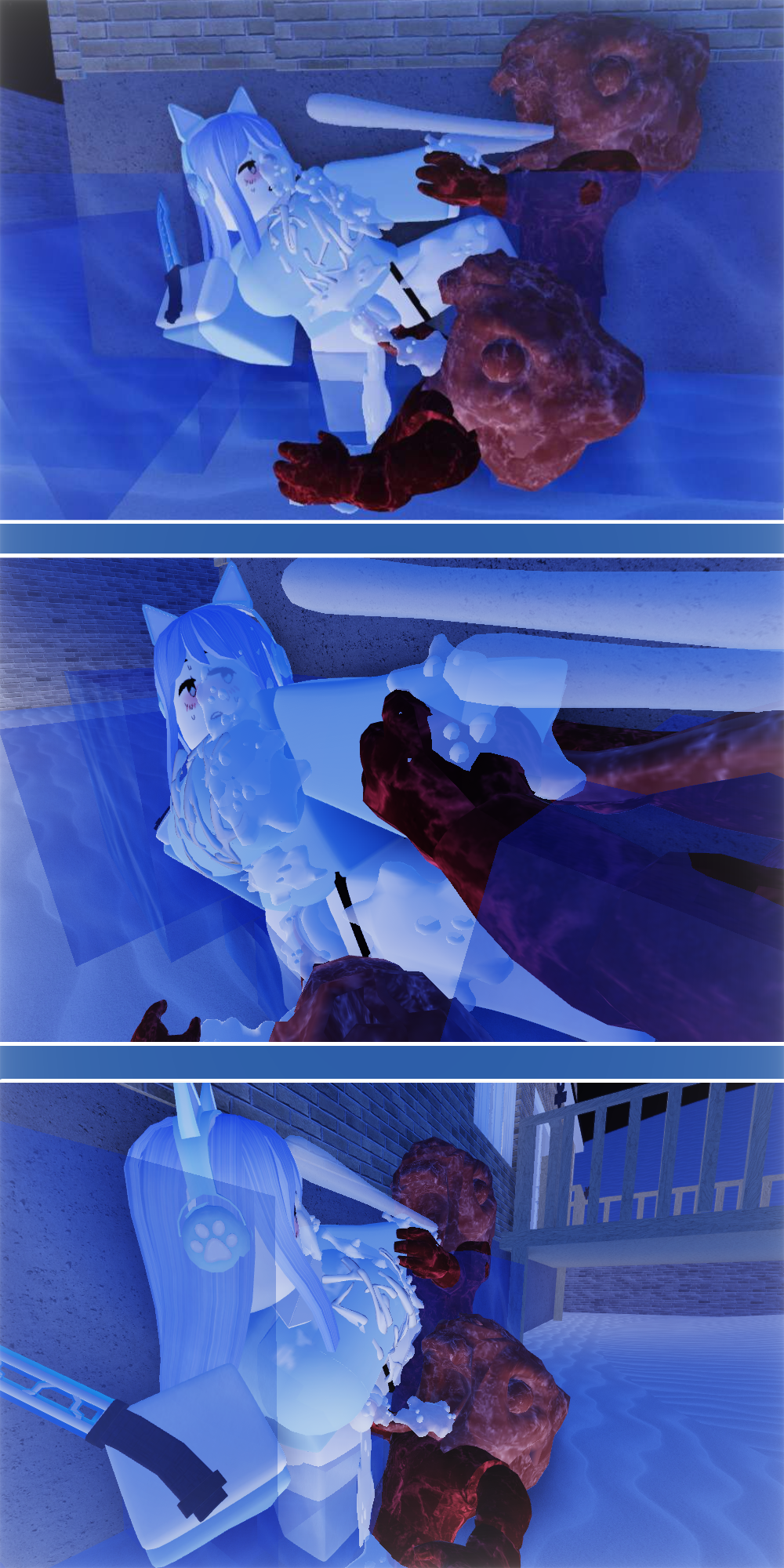 3d blue_hair cum_inside cum_on_face female ice male monster no_pants one_female puri_(youtuber) roblox roblox_avatar roblox_puri robloxian self_upload snow tagme tagme_(artist) vibrator white_body youtube