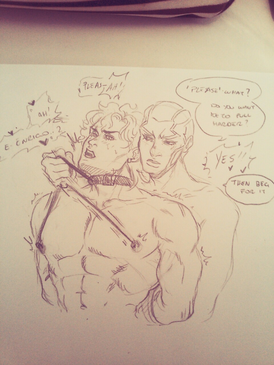 begging collar dio_brando domination enrico_pucci gay jojo's_bizarre_adventure male_only nipple_play no_visible_genitalia sketch stone_ocean yaoi