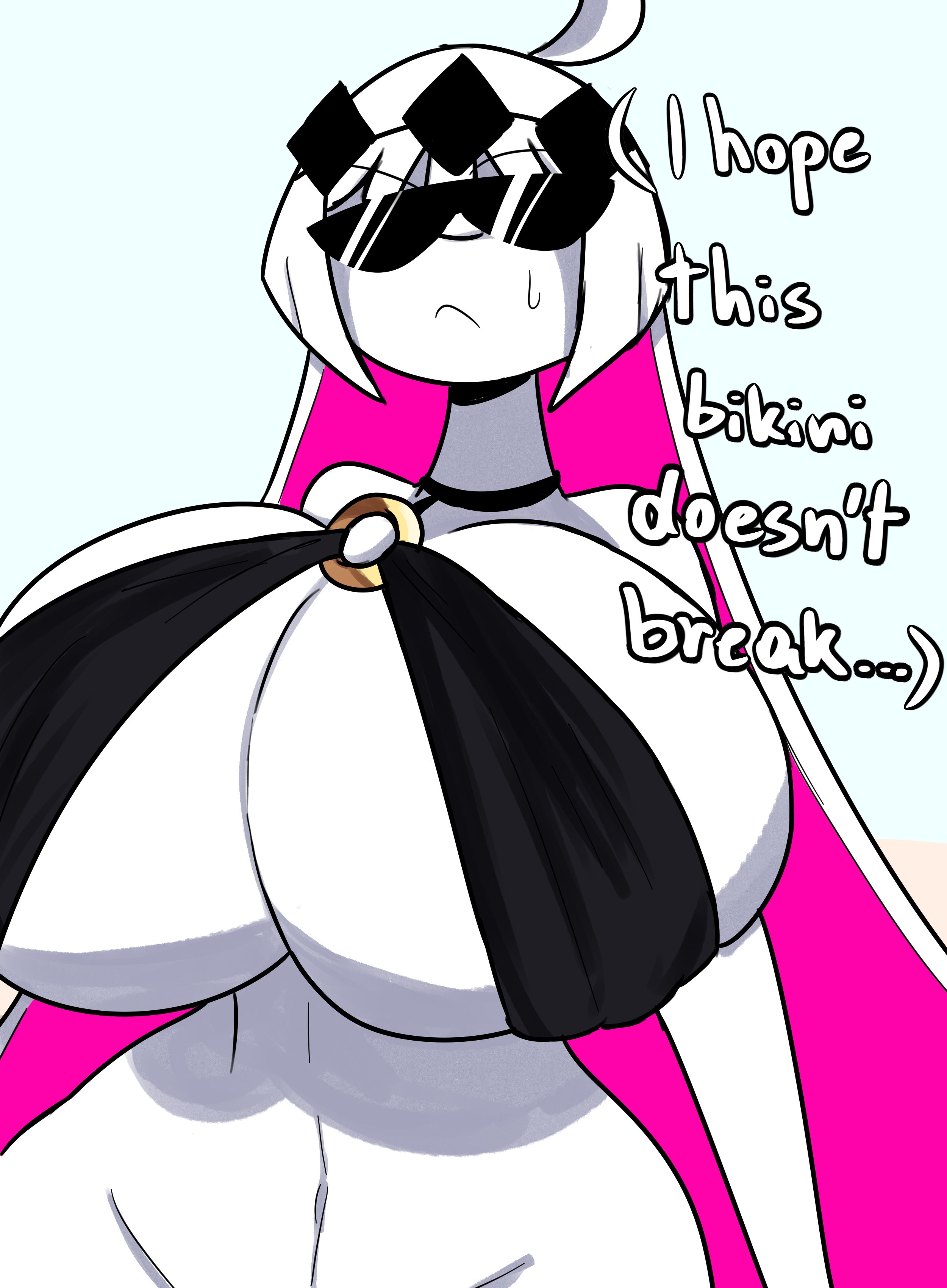 1girls, belly button, big breasts, bikini, bra, breasts, dialogue, female, fnf entity, friday night funkin, friday night funkin mod, full comfort, huge breasts, long hair, necklace, nikusa (sugarratio), no panties, slim waist, solo, sunglasses, sunlight, tagme, thick thighs, voluptuous, white hair