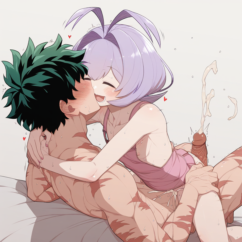 1boy 1girls after_vaginal ai_generated androgynous big_cumshot boku_no_hero_academia cum cum_in_pussy cum_inside cumshot dreson female hug izuku_midoriya komi-san_wa_komyushou_desu male my_hero_academia osana_najimi