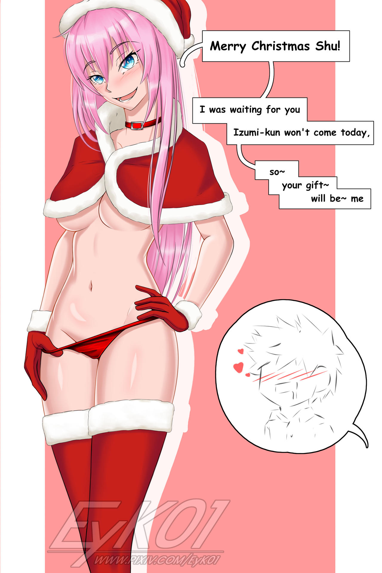 cheating cheating_girlfriend christmas christmas_clothing christmas_outfit costume eyk01 fanart inuzuka_shuu kawaii_dake_ja_nai_shikimori-san netorare shikimori_micchon tongue_out