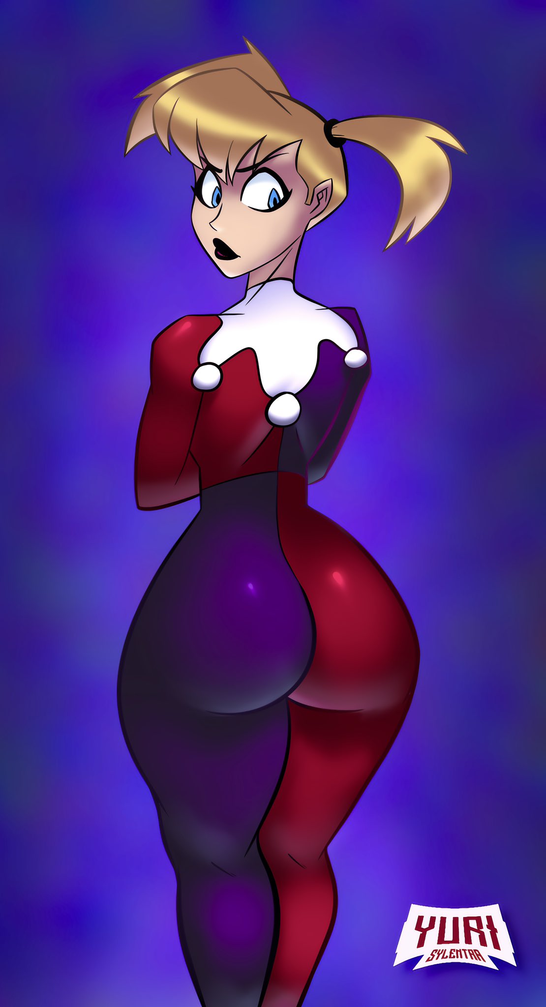 ass, big ass, bubble ass, bubble butt, dc, dc comics, female, harley quinn, harley quinn (classic), huge ass, solo, thick thighs, twintails, wide hips, yurisylentra