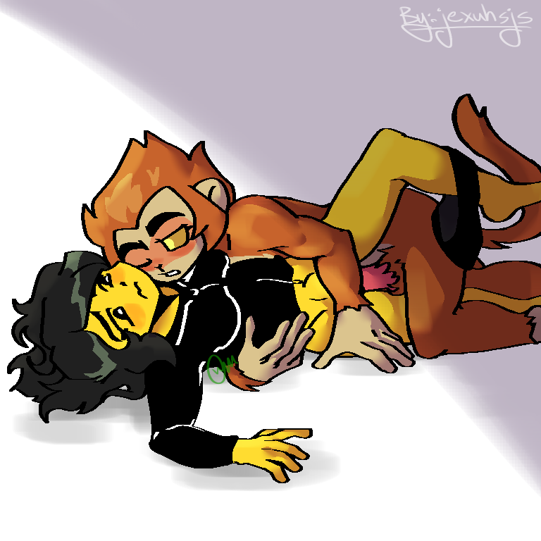 anthro canon_x_oc laying_down lego_monkie_kid male/female monkey_king_(lego_monkie_kid) ocxcanon self_insert sun_wukong