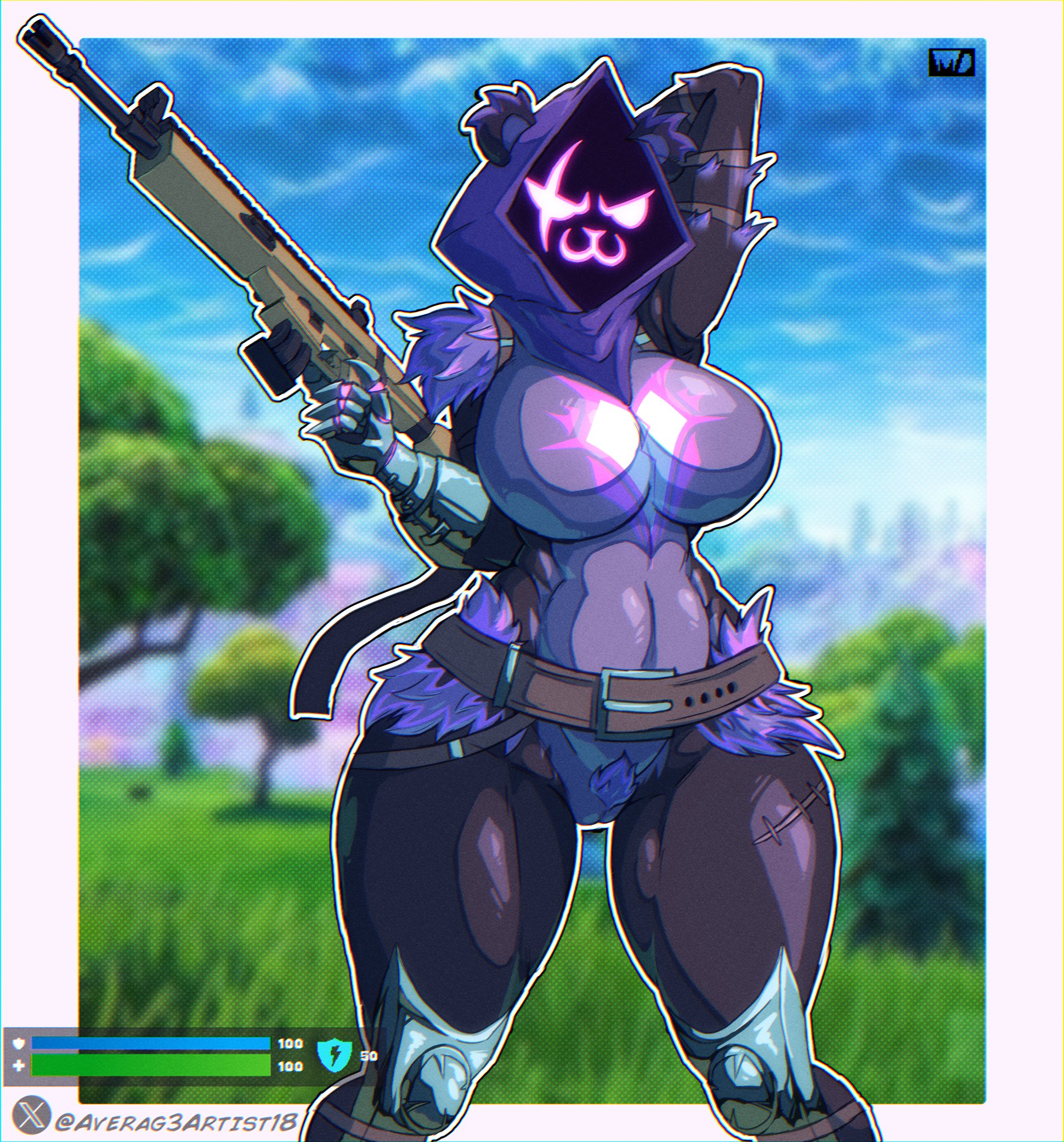1girls, anthro, armpits, averag3artist18, big breasts, breasts, cameltoe, female, female focus, female only, fortnite, fortnite: battle royale, large breasts, pubic hair, pussy, raven team leader, solo, solo female, solo focus, thick thighs, wide hips, wide thighs