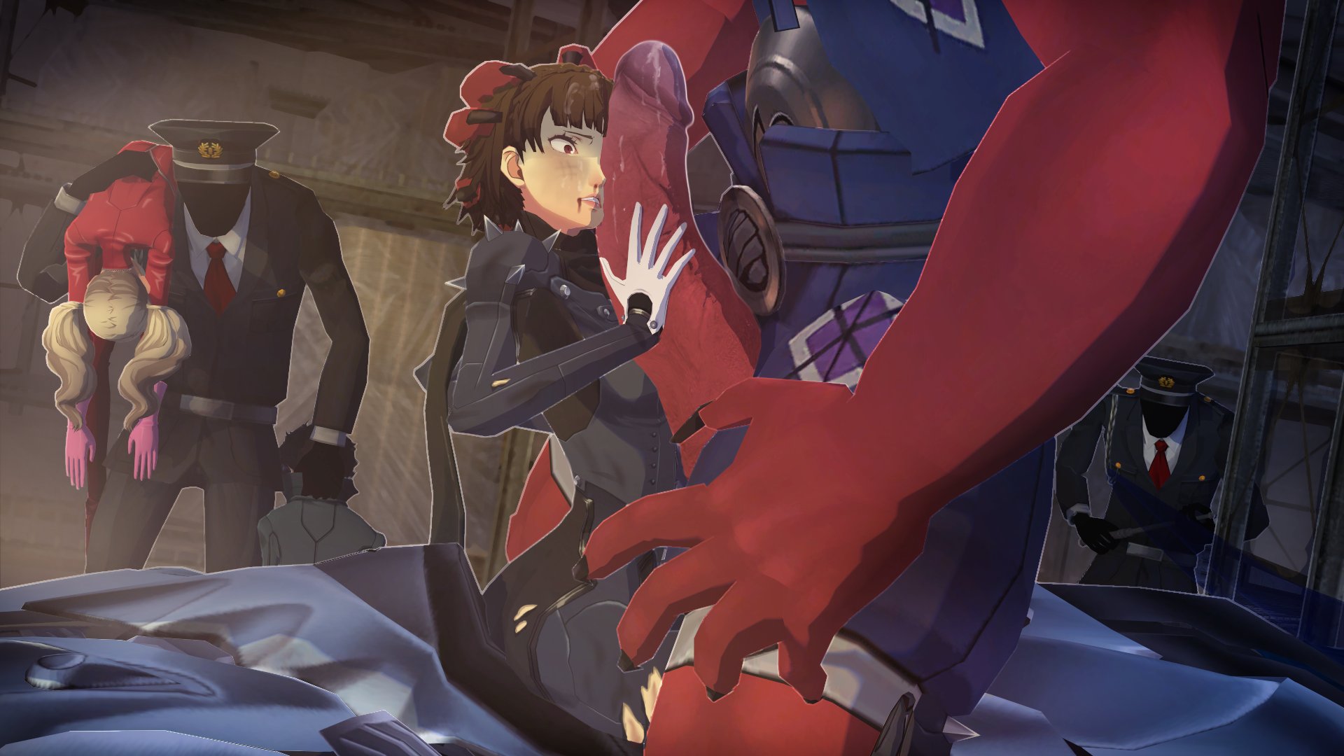 2boys, 2girls, 3d, ann takamaki, ann takamaki (panther), atlus, beaten, before rape, blood, blood on face, bodysuit, brown hair, clothing, defeat, defeated, defeated heroine, female, female focus, forced, gloves, heroine in trouble, huge cock, human, imminent creampie, imminent impregnation, imminent penetration, imminent rape, imminent sex, imminent vaginal, johanna (persona), larger male, light skin, light-skinned female, makoto niijima, makoto niijima (queen), male, male/female, monster, pale skin, pale-skinned female, penis, persona, persona 5, persona 5 royal, phantom thief suit, pink gloves, precum, pussy, rape, red eyes, ryona, scared, scared expression, sexual assault, shadow (persona), short hair, smaller male, teenage female, teenager, torn clothes, torn clothing, uriziel38, white gloves, worried, worried expression, worried face