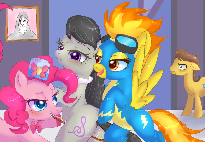 being_watched bow_(stringed_instrument) caramel_(mlp) deathklok earth_pony equine female friendship_is_magic fur male multiple_females my_little_pony nathan_explosion octavia_melody pegasus pinkie_pie_(mlp) pony spitfire_(mlp) straight_hair threesome unknown_artist wing_boner yuri