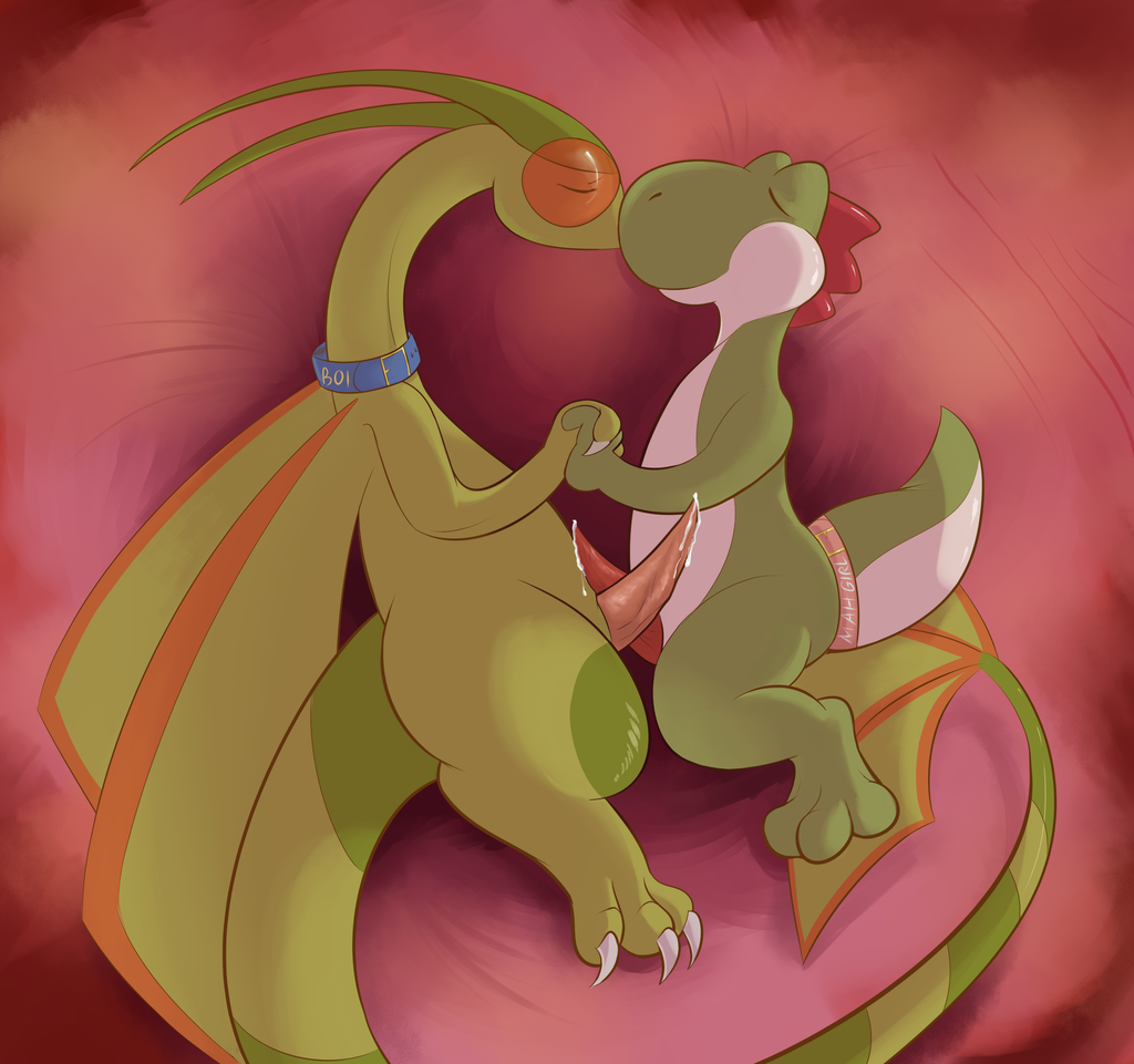 bed collar cum dinosaur dragon flygon frottage furry larvitar mah_boi mah_girl male mario_(series) maz_teh_flygon mishi nintendo no_humans penis pokemon pokemon_(species) romantic scalie valentines_day yaoi yoshi