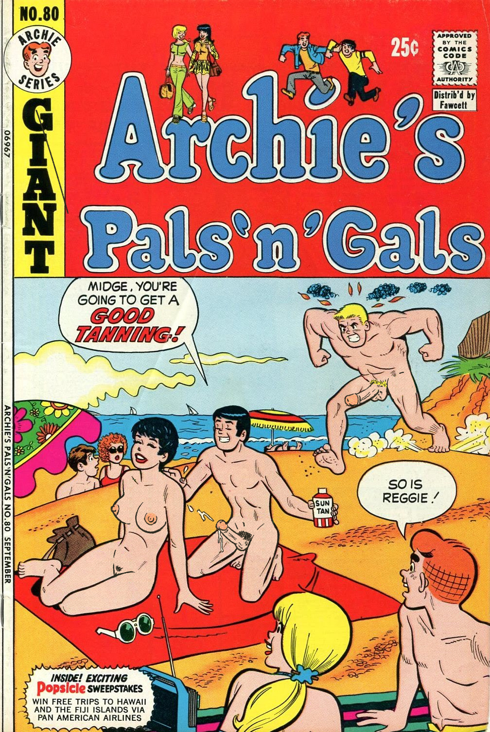 archie_andrews archie_comics betty_cooper casual comic_cover female human male midge_klump moose_mason moriartyhide nudist pale_skin public reggie_mantle