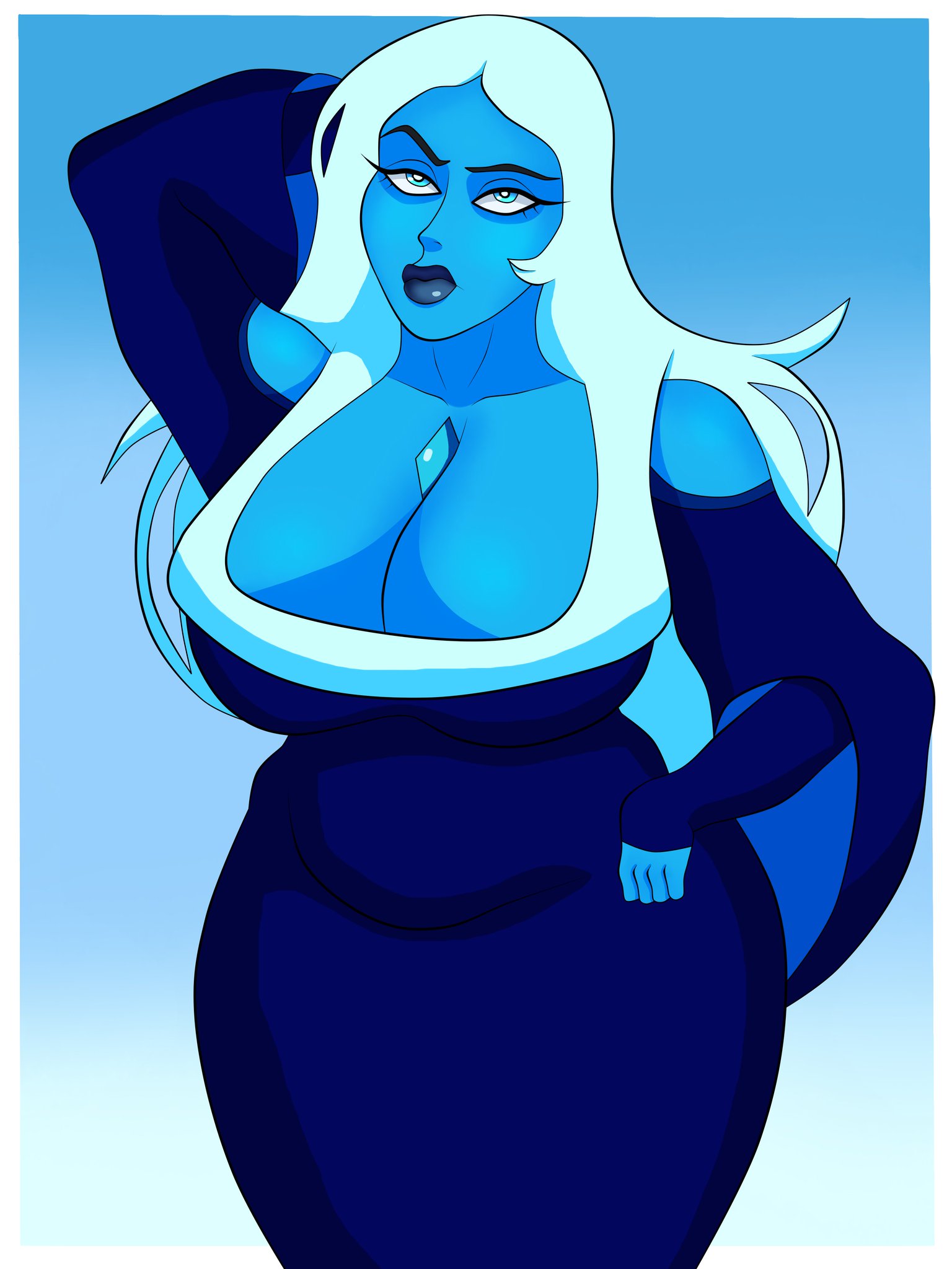 blue diamond (steven universe), blue eyes, blue hair, blue skin, blueartfiend, breasts, cartoon network, cleavage, diamond authority, female, gem (species), huge breasts, long hair, steven universe, tagme