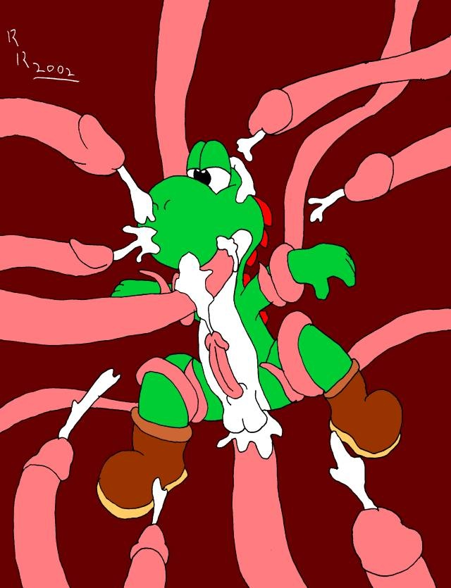 2002 anthro dinosaur male mario_(series) nintendo rave_roo reptile scalie solo tentacle yoshi_(character)