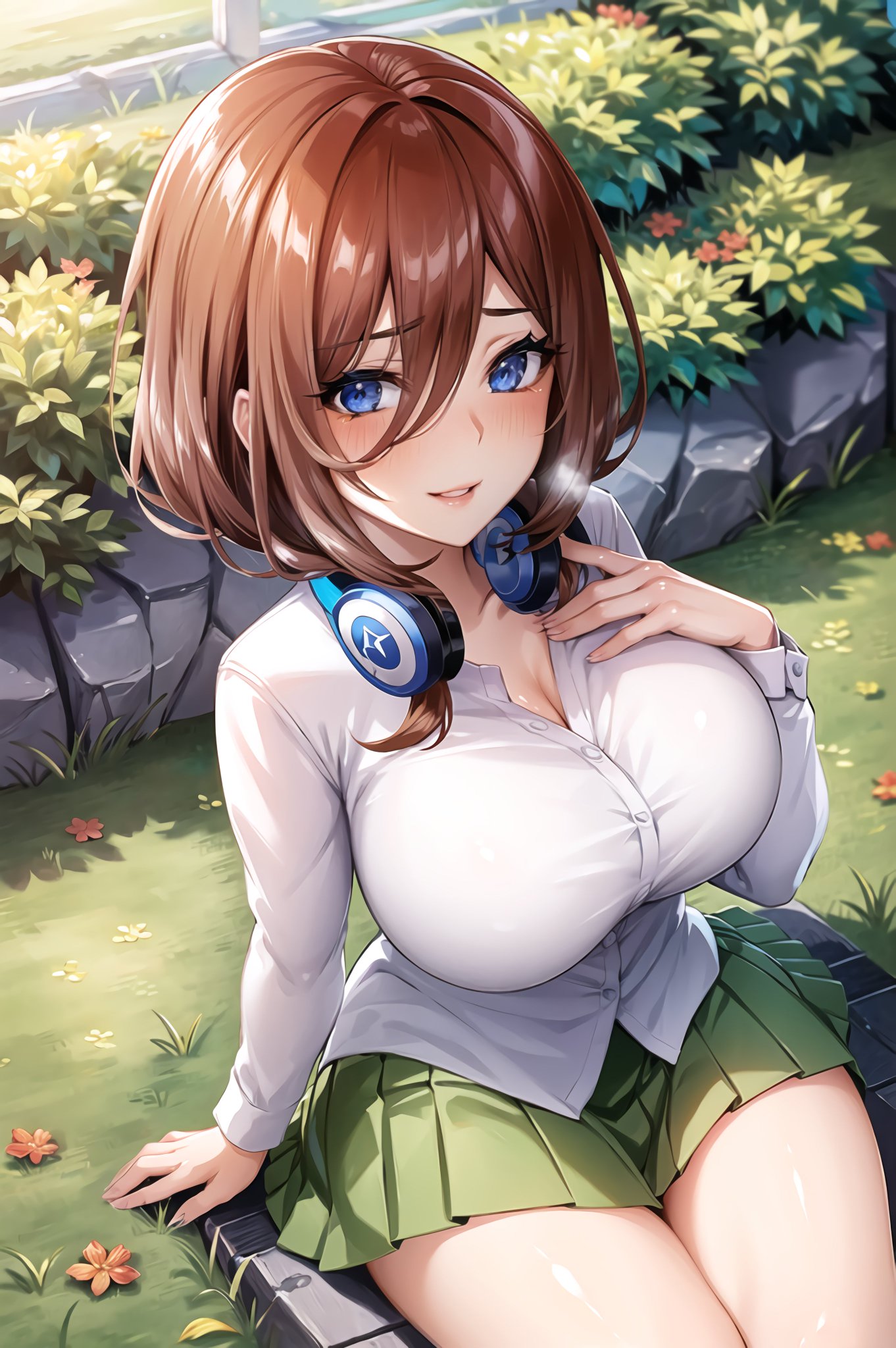 1girls, ai generated, breasts, curvaceous, curvy body, curvy figure, female, female only, go-toubun no hanayome, hi res, huge breasts, microskirt, nakano miku, skirt, solo, stable diffusion, voluptuous, voluptuous female